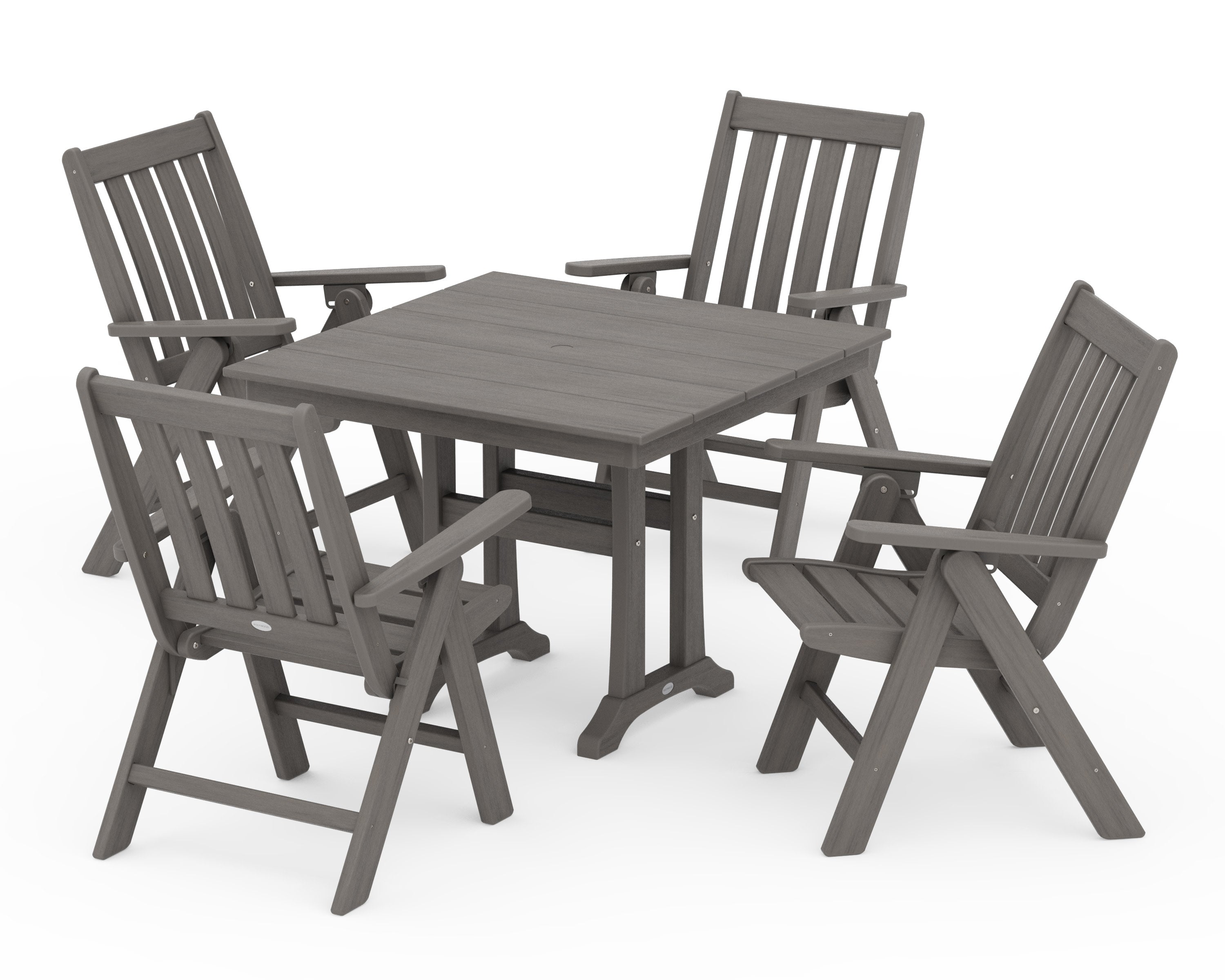 Vineyard Folding 5-Piece Farmhouse Dining Set With Trestle Legs in Driftwood
