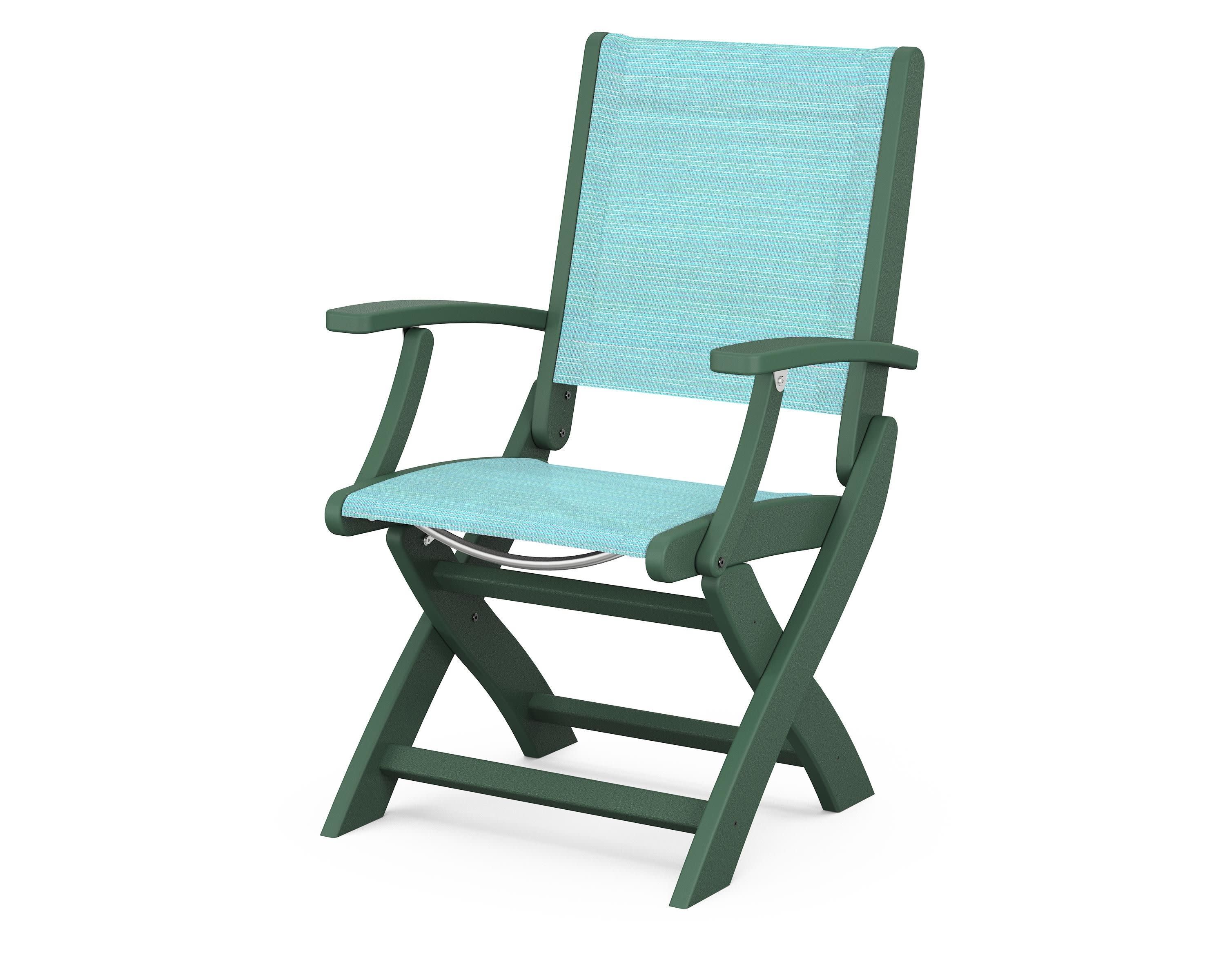 Coastal Folding Chair in Green / Dupioni Aquamarine Sling