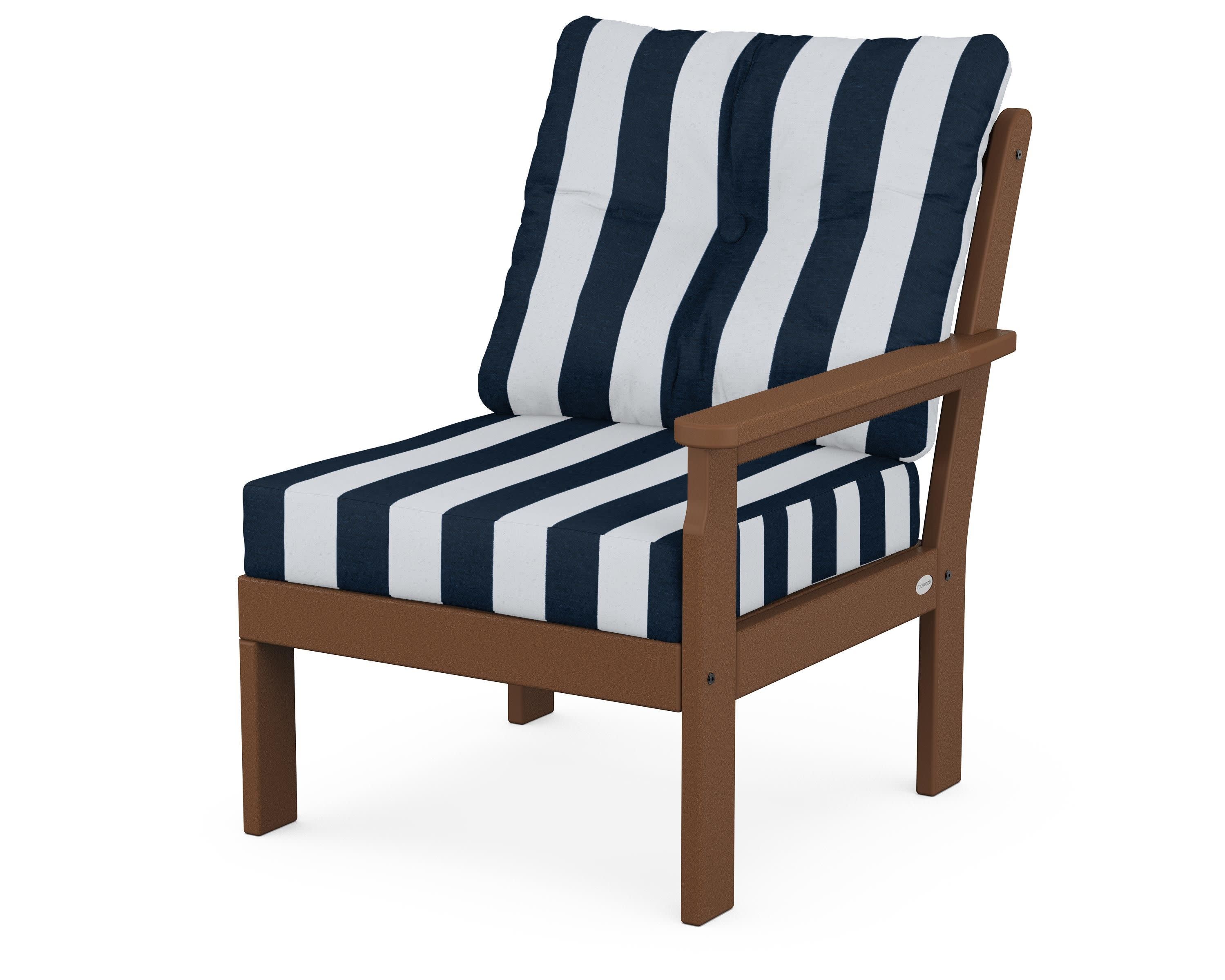 Vineyard Modular Right Arm Chair in Teak / Cabana Stripe Marine Indigo