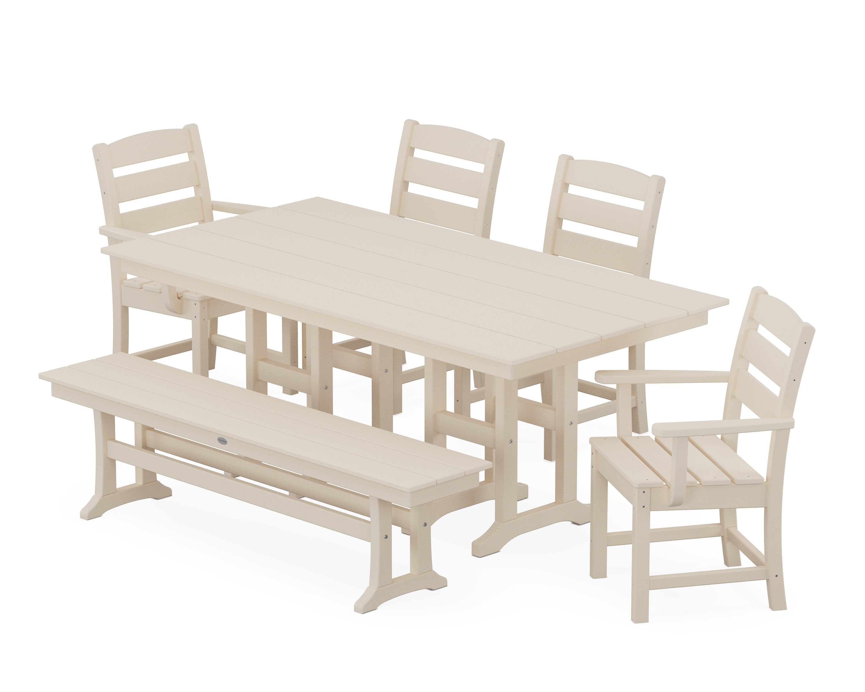 Lakeside 6-Piece Farmhouse Dining Set with Bench in Sand