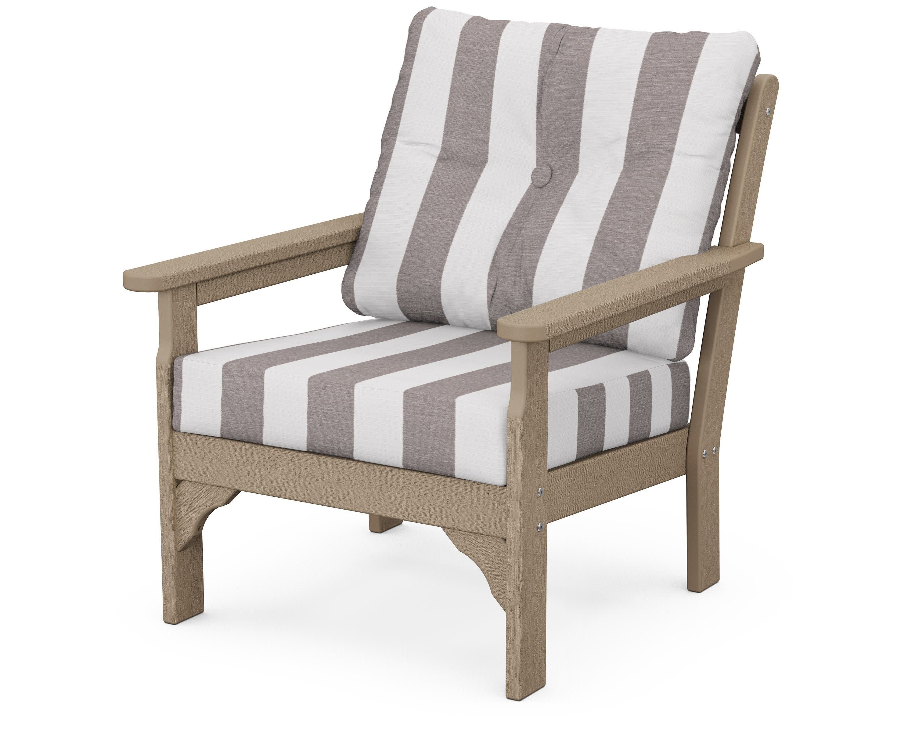 Vineyard Deep Seating Chair in Vintage Sahara / Cabana Stripe Grey Mist