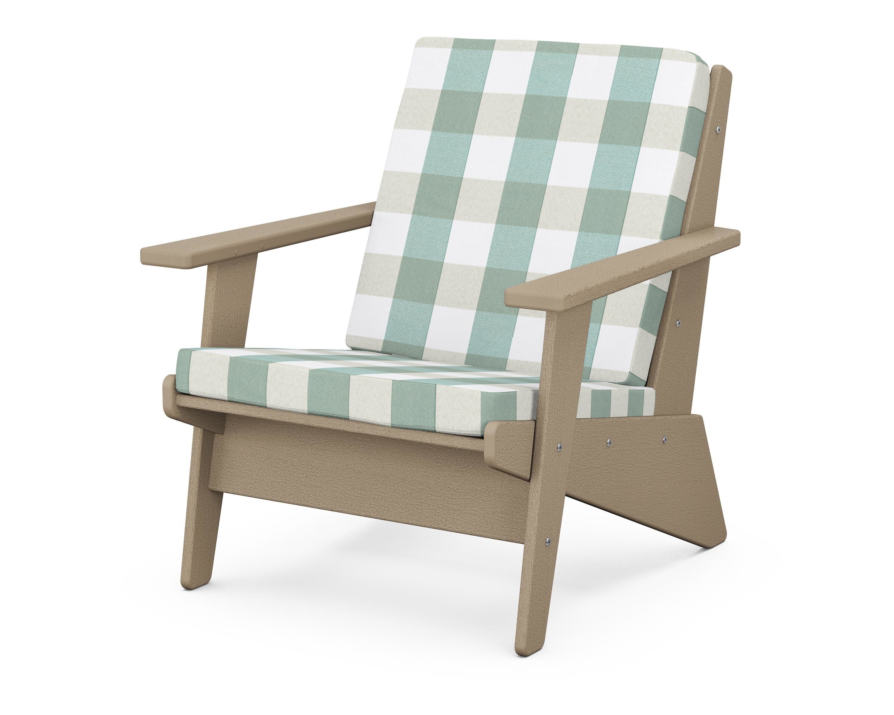 Riviera Modern Lounge Chair in Vintage Sahara / Buffalo Plaid Glacier Spa