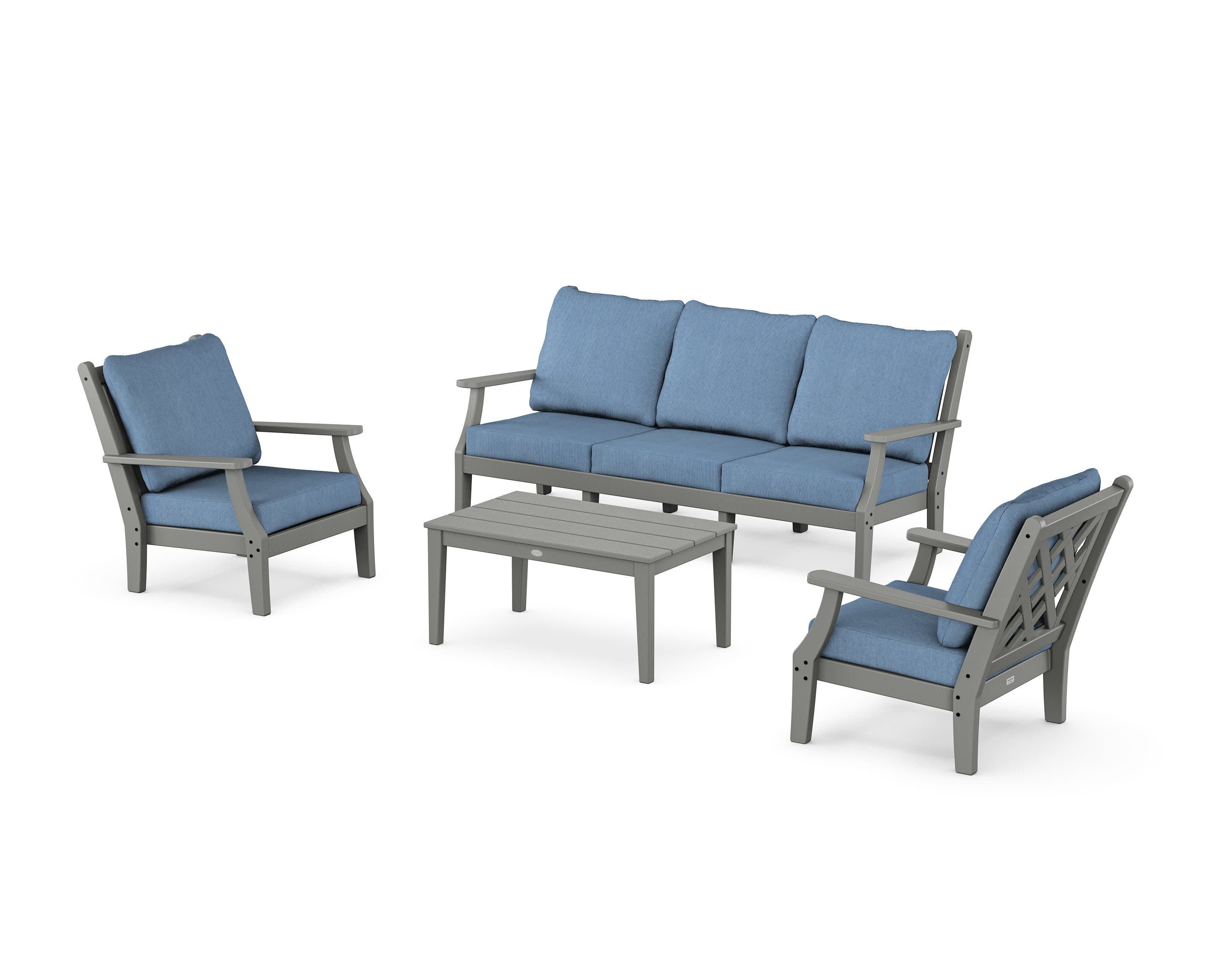 Wovendale 4-Piece Deep Seating Set with Sofa in Slate Grey / Sky Blue