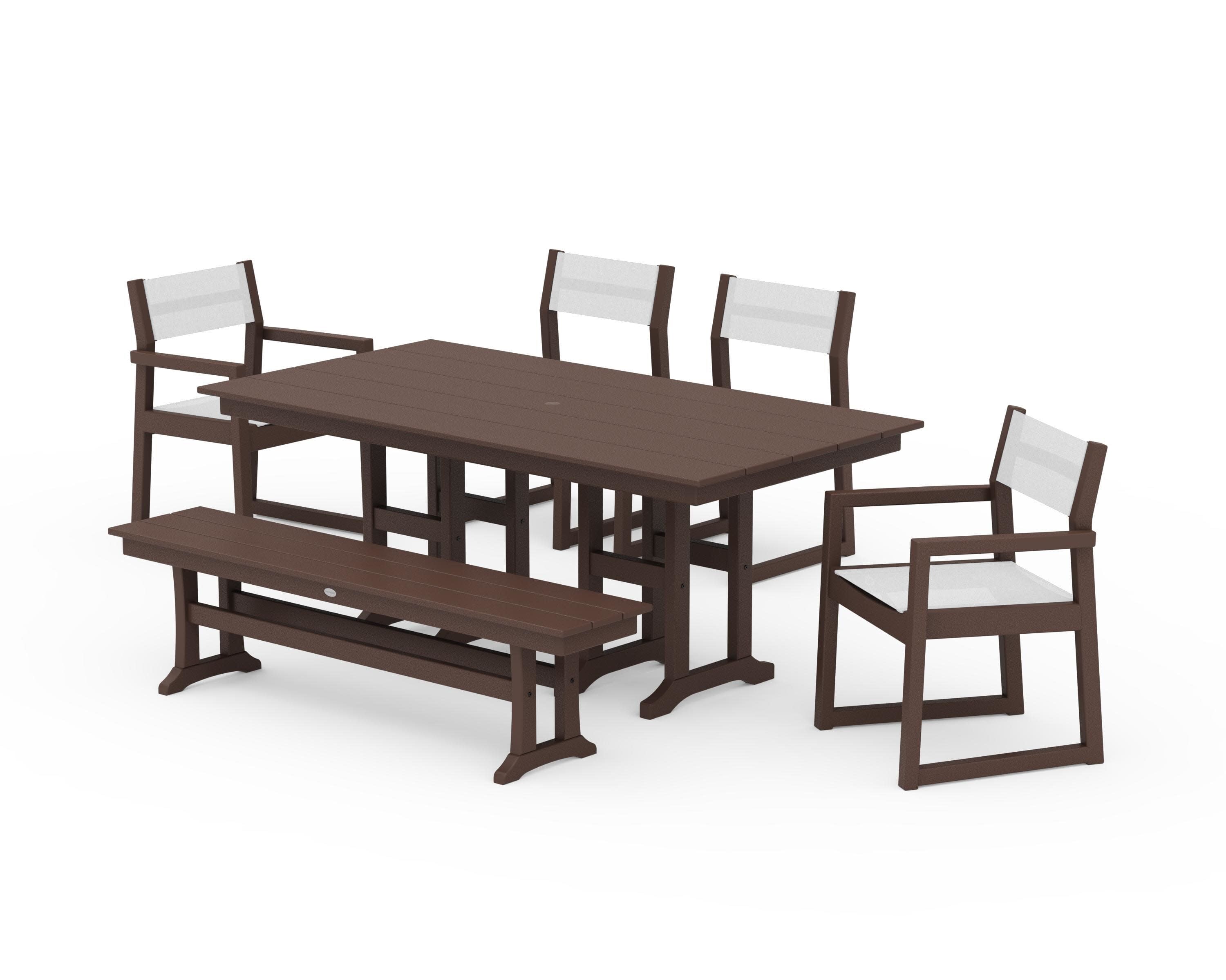 EDGE Sling 6-Piece Farmhouse Dining Set in Mahogany / White Sling
