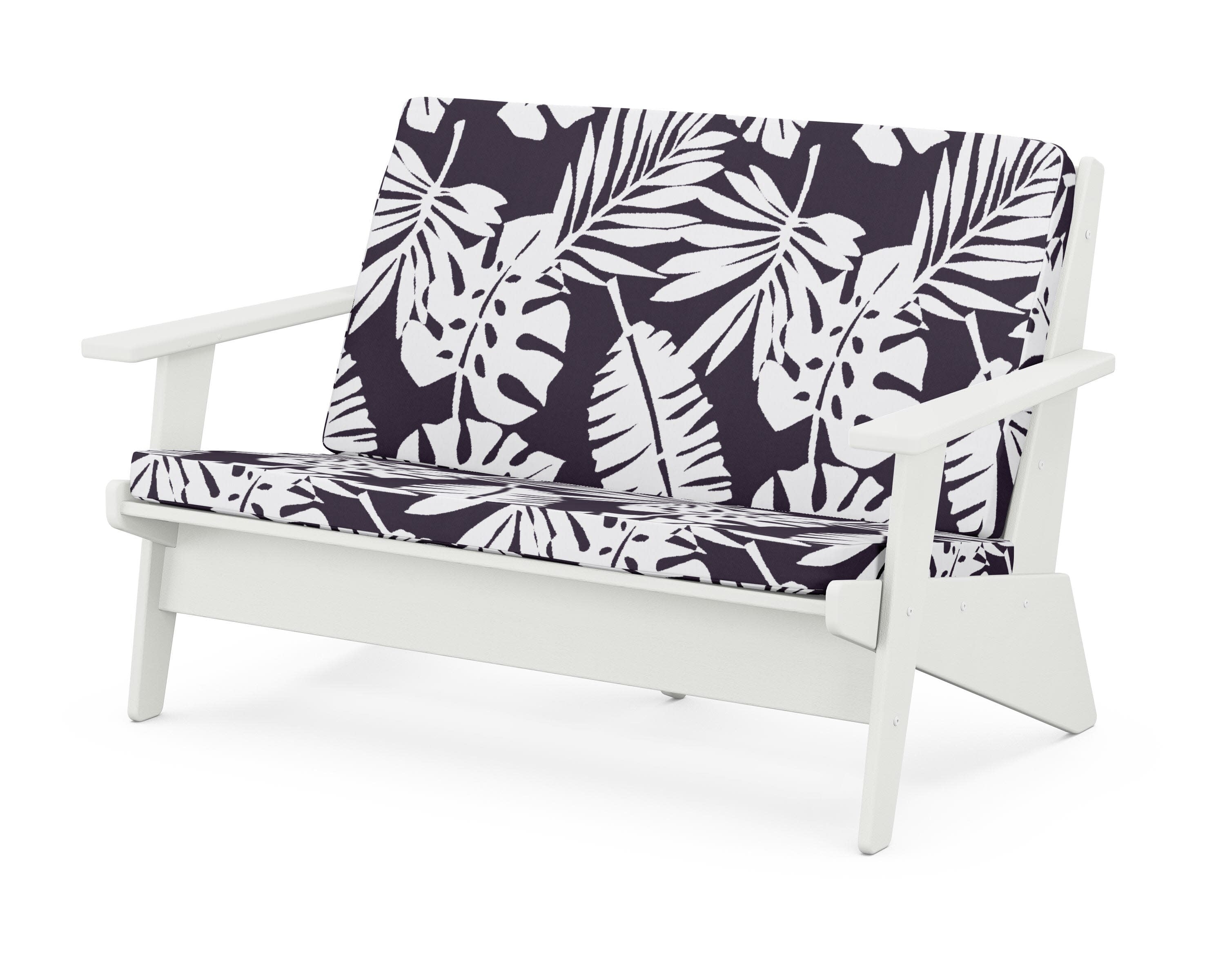 Riviera Modern Lounge Loveseat in Vintage White / Leaf Navy