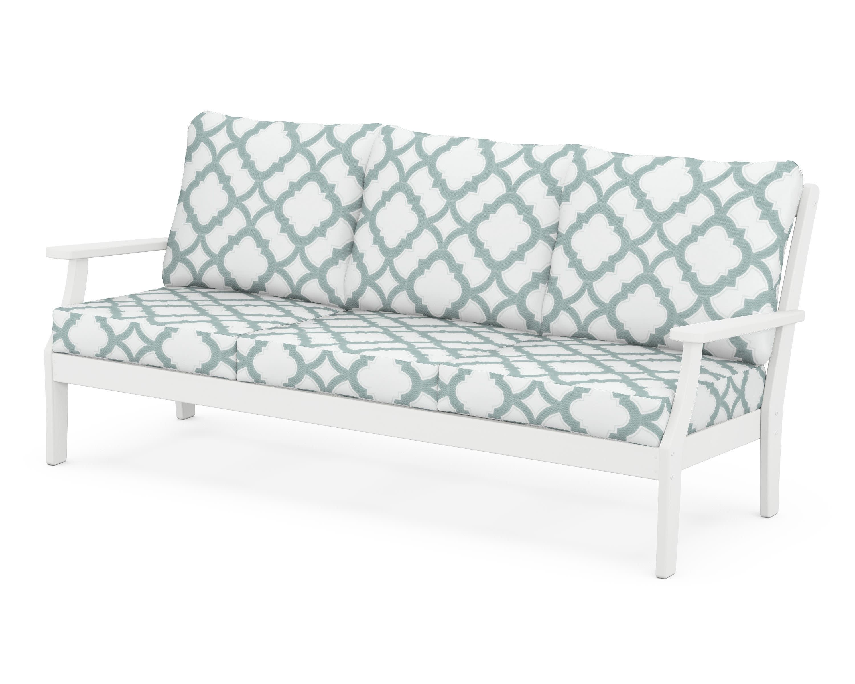 Braxton Deep Seating Sofa in White / Trellis Glacier Spa