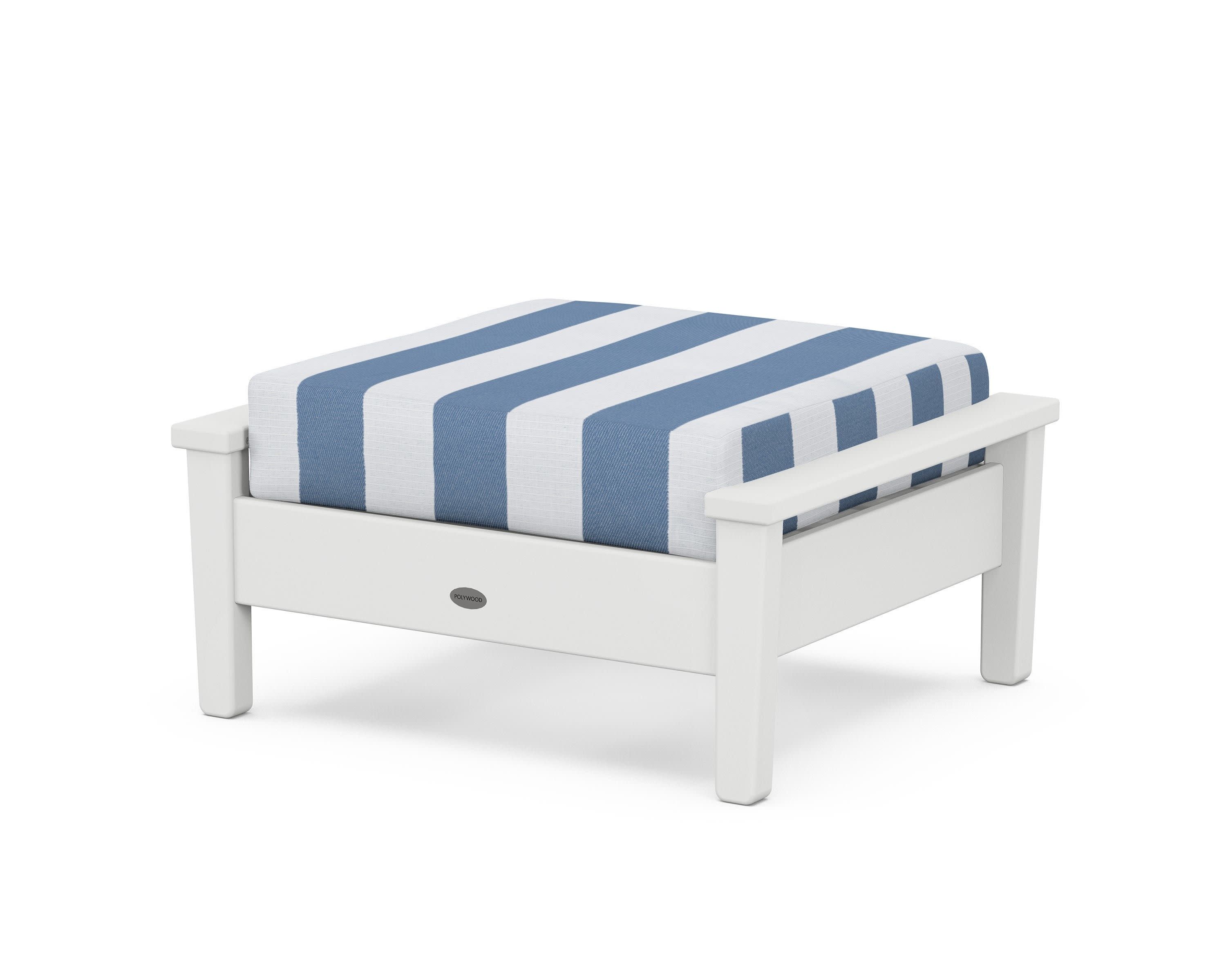Prescott Deep Seating Ottoman in White / Cabana Stripe Sky Blue
