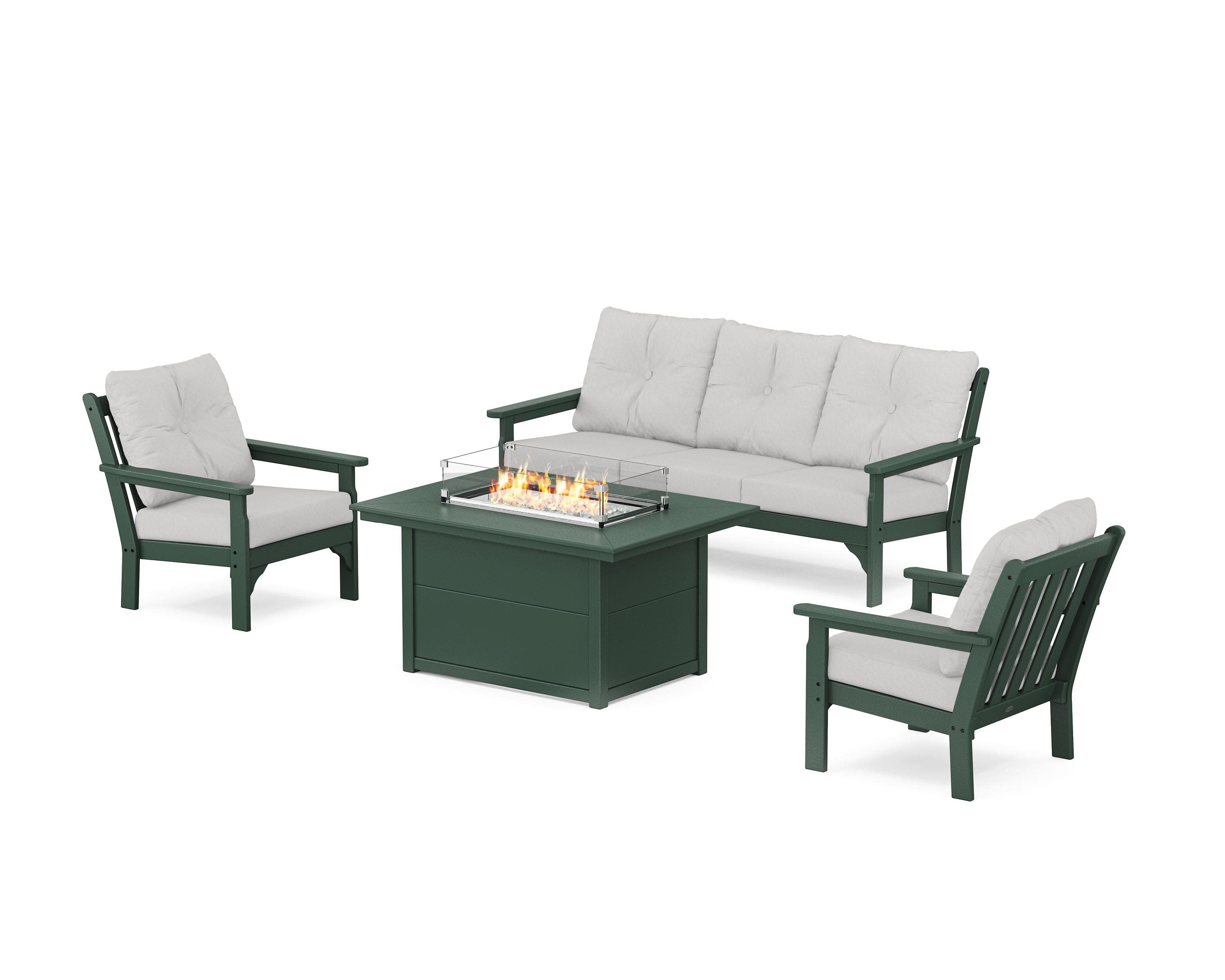 Vineyard Deep Seating Fire Pit Table Set in Green / Diamond in the Rough