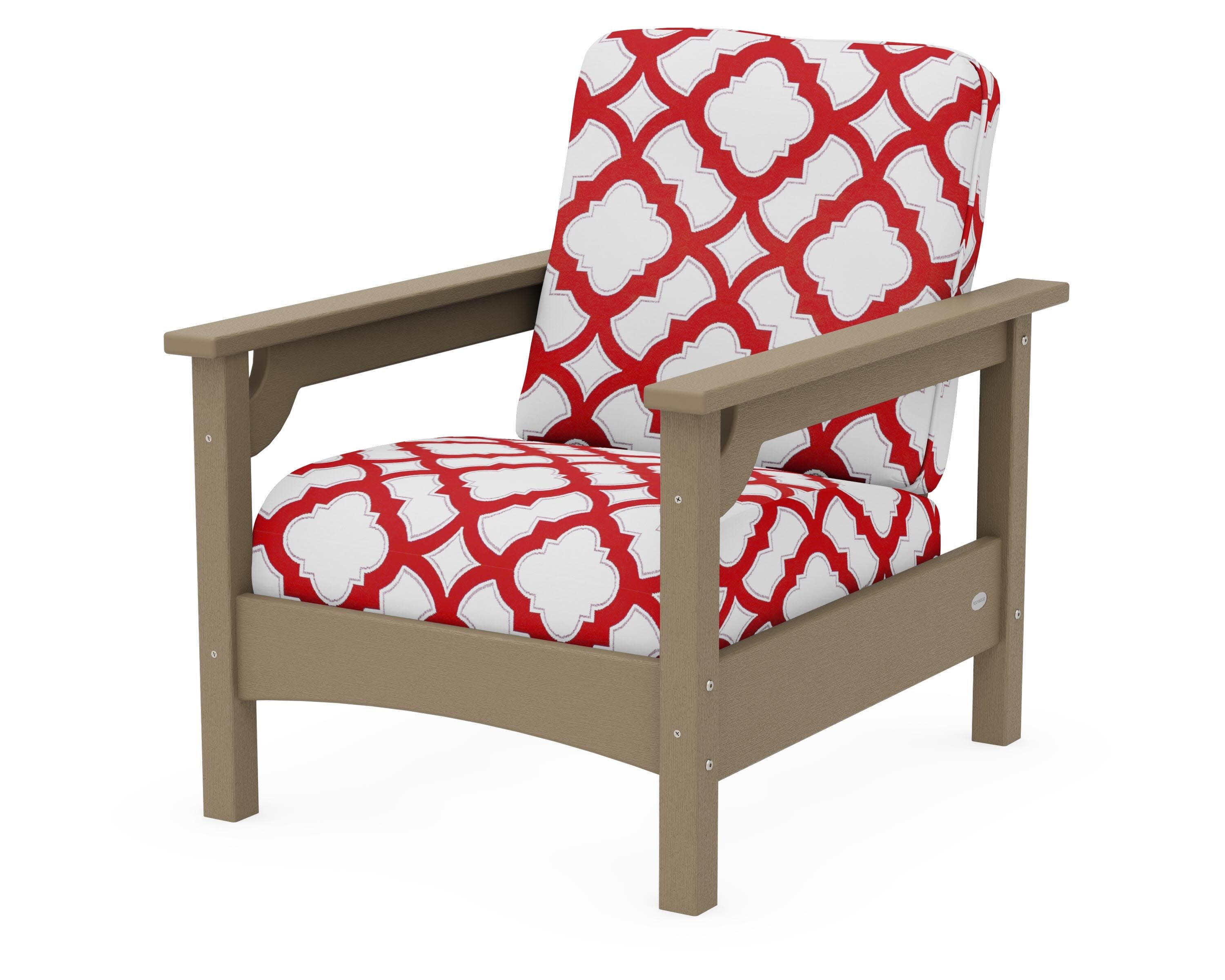 Club Chair in Vintage Sahara / Trellis Crimson
