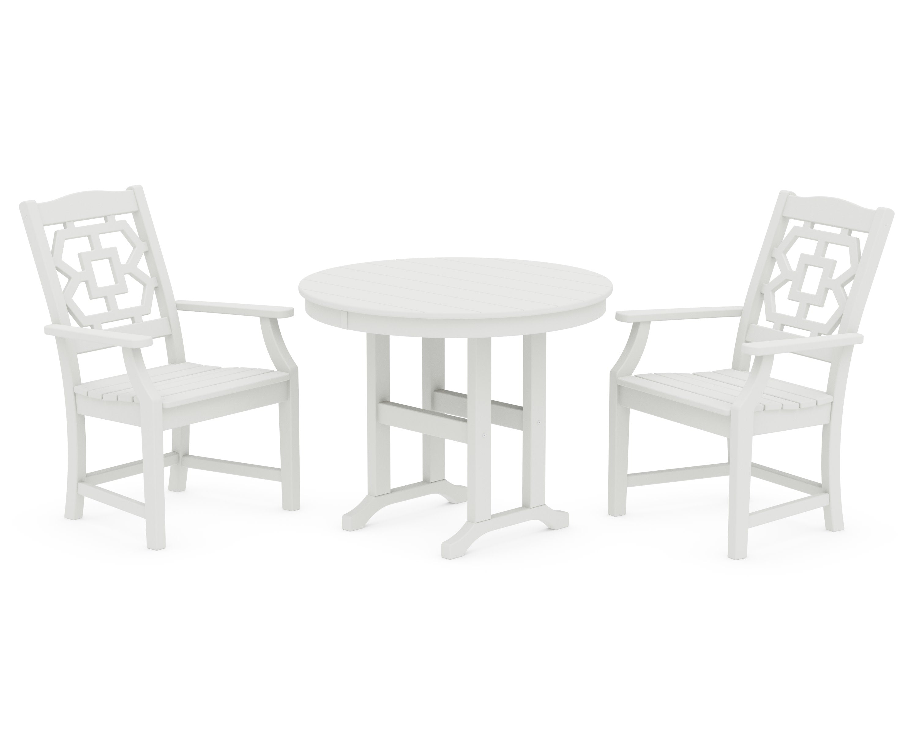Chinoiserie 3-Piece Farmhouse Dining Set in Vintage White