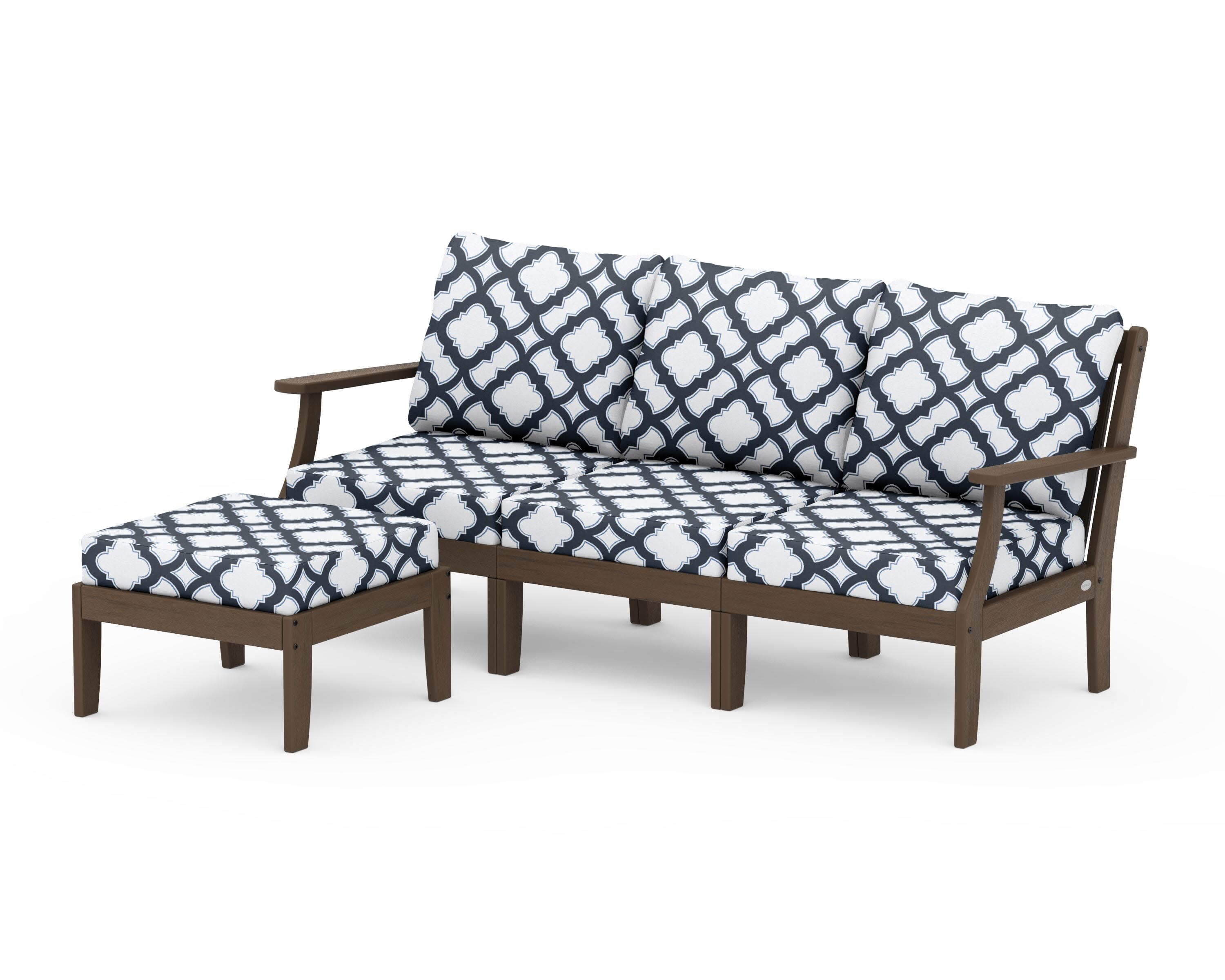 Braxton Modular 4-Piece Deep Seating Set with Ottoman in Kona / Trellis Marine Indigo