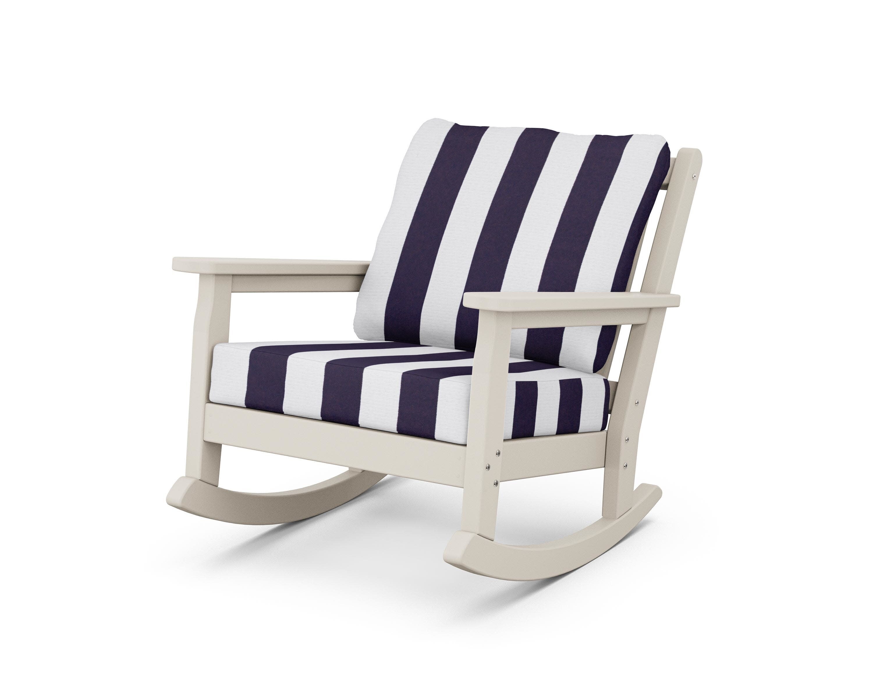 Chippendale Deep Seating Rocking Chair in Sand / Cabana Stripe Navy