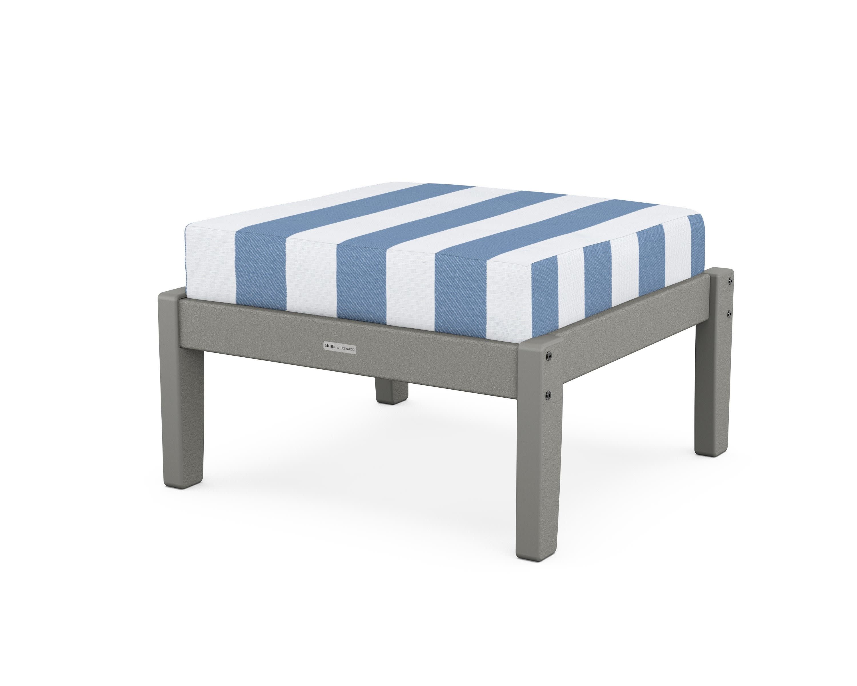 Chinoiserie Deep Seating Ottoman in Slate Grey / Cabana Stripe Sky Blue