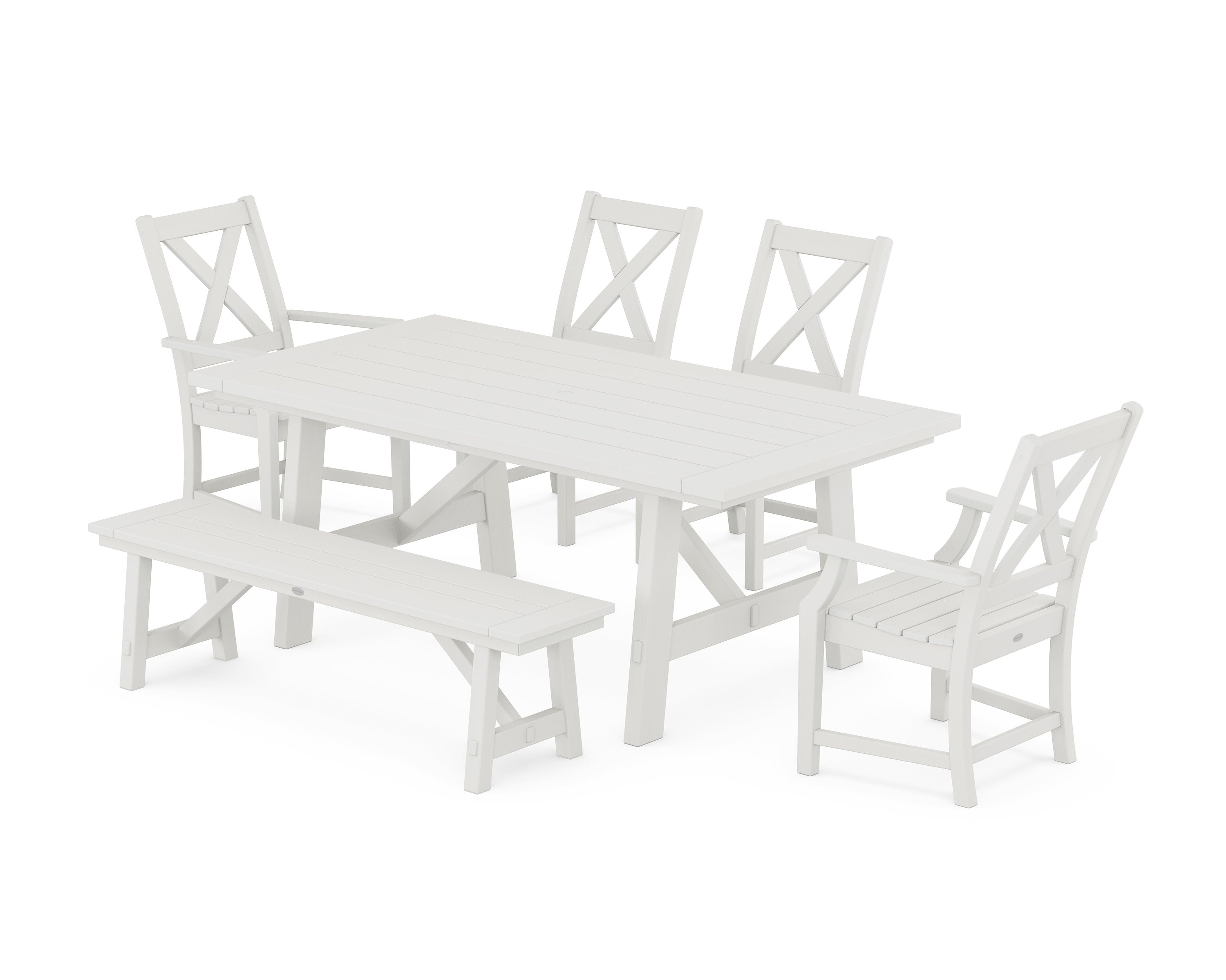 Braxton 6-Piece Rustic Farmhouse Dining Set With Trestle Legs in Vintage White