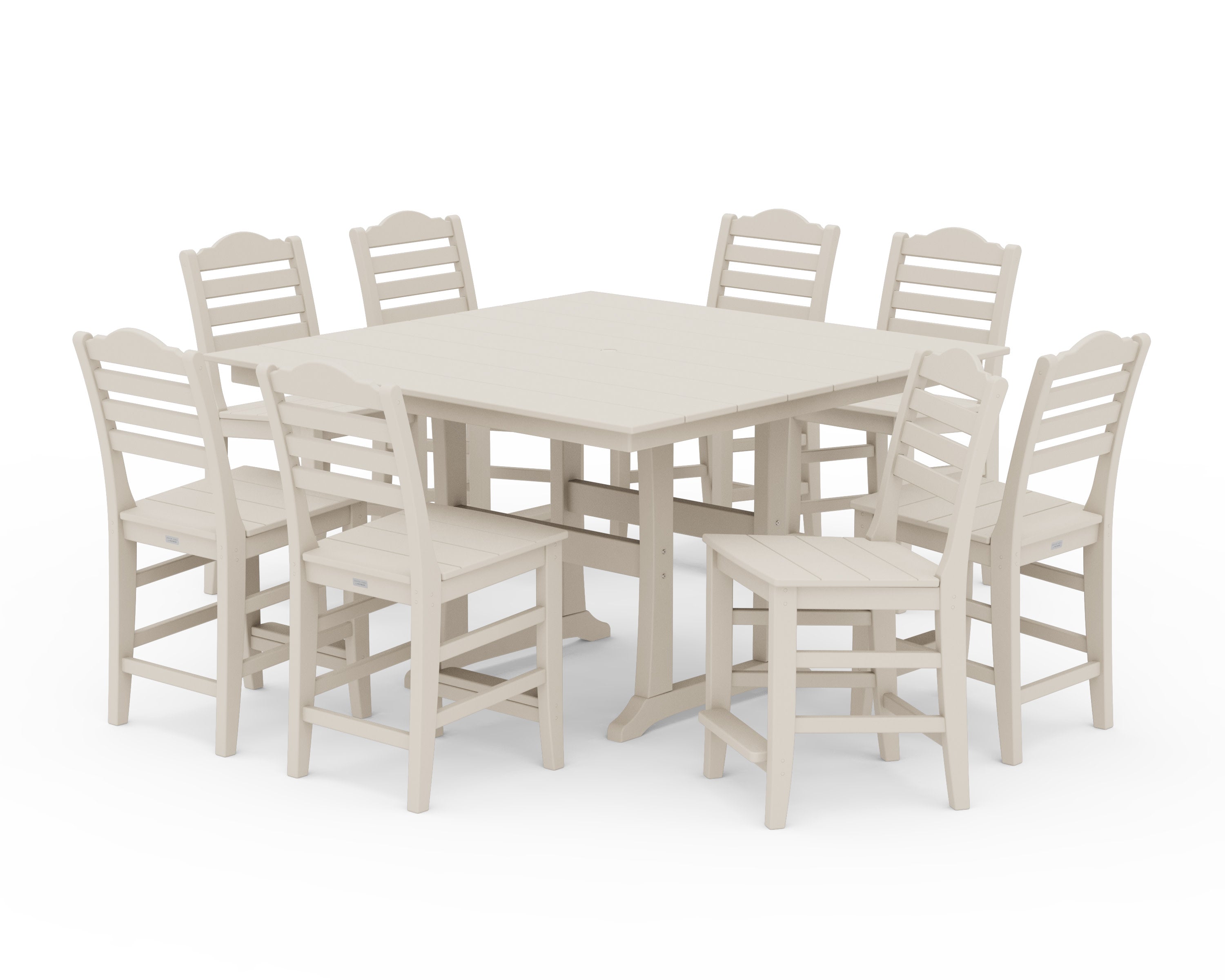 Savannah Side Chair 9-Piece Square Farmhouse Counter Set with Trestle Legs in Sand