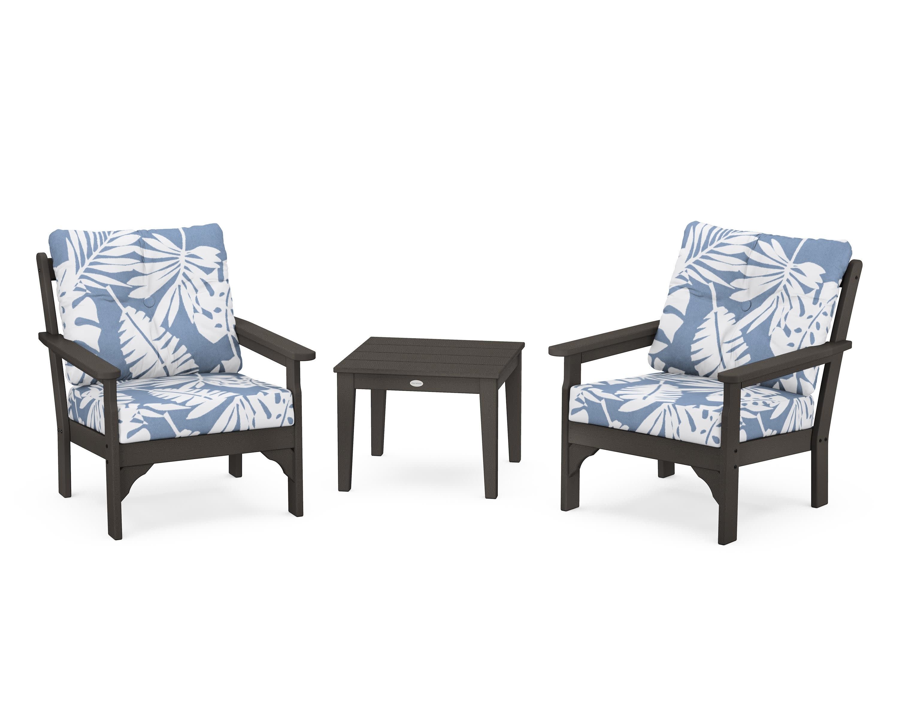 Vineyard 3-Piece Deep Seating Set in Vintage Coffee / Leaf Sky Blue
