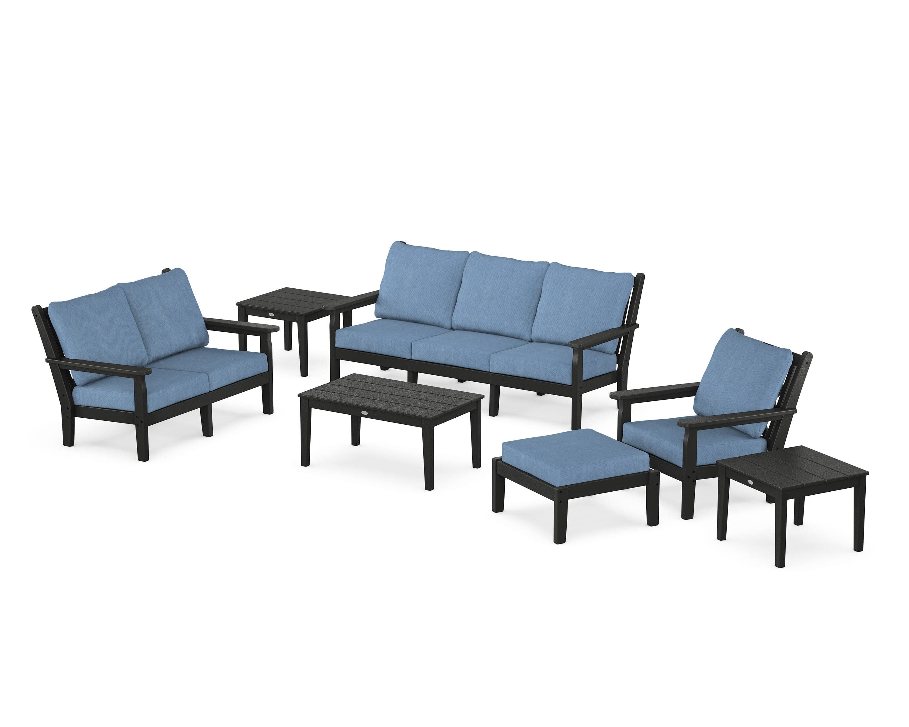 Chippendale 7-Piece Deep Seating Set in Black / Sky Blue