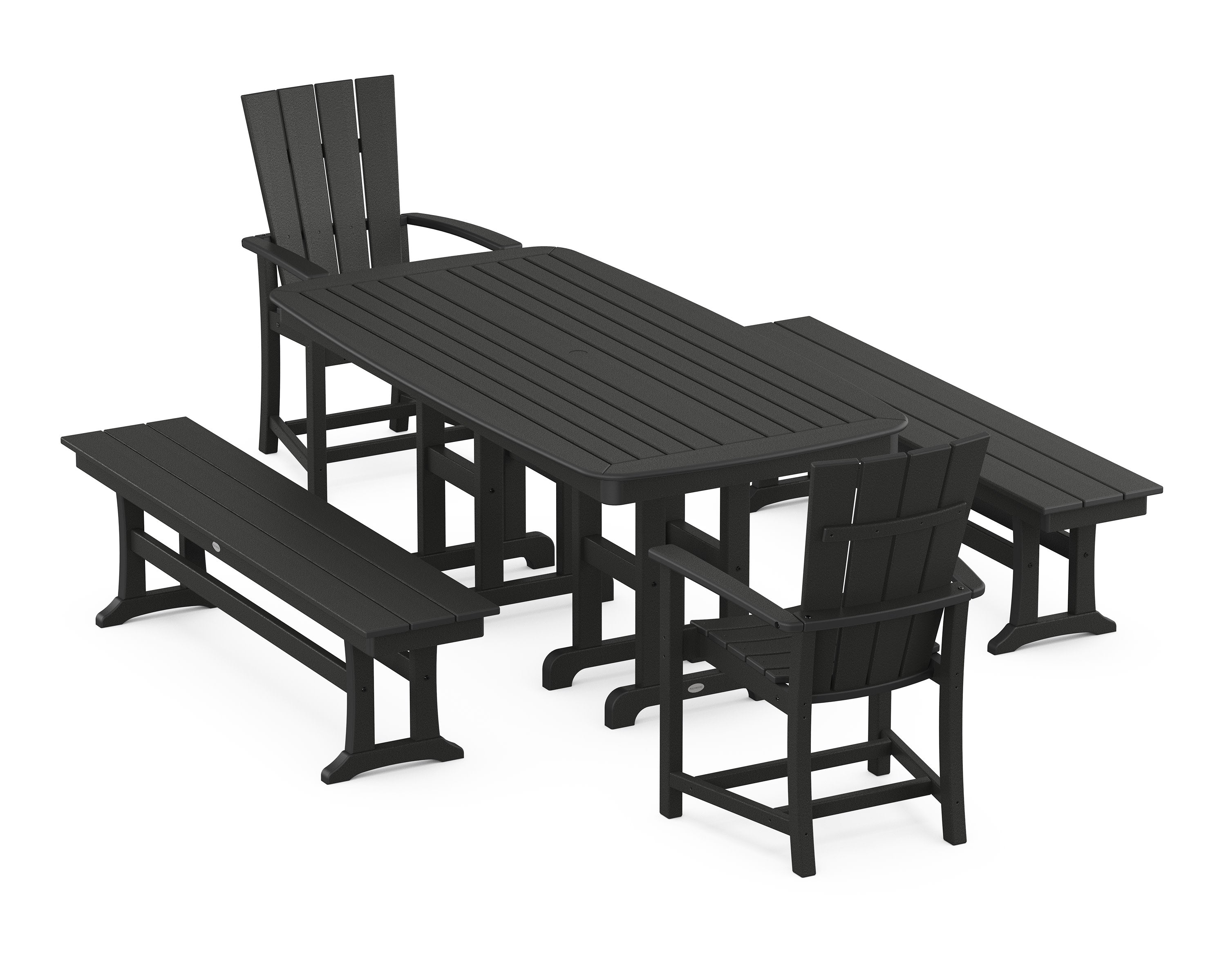 Quattro 5-Piece Farmhouse Dining Set with Benches in Black