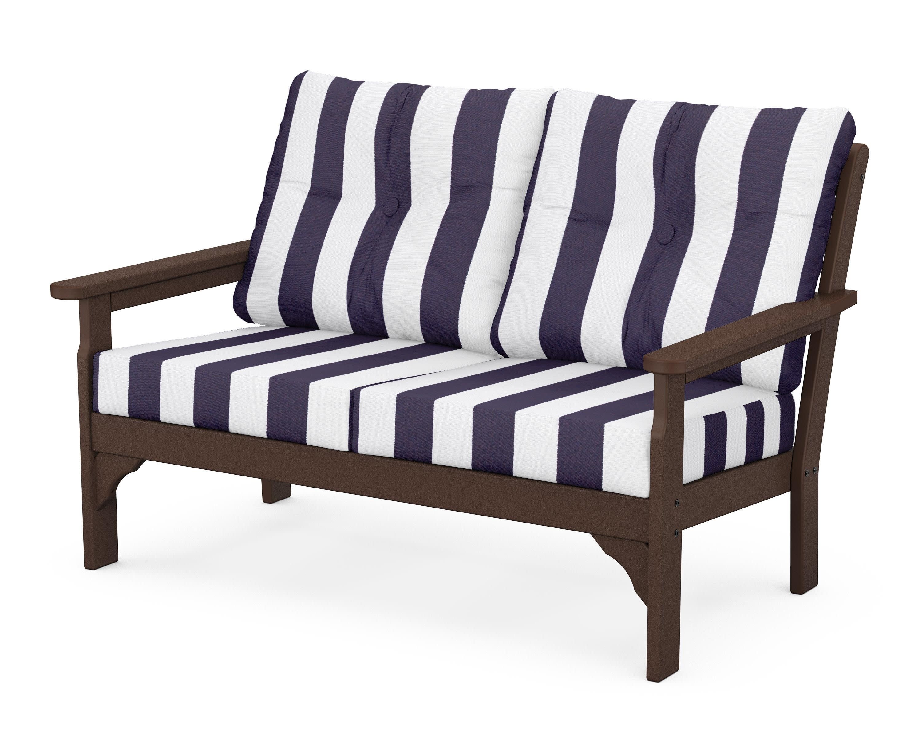Vineyard Deep Seating Loveseat in Mahogany / Cabana Stripe Navy