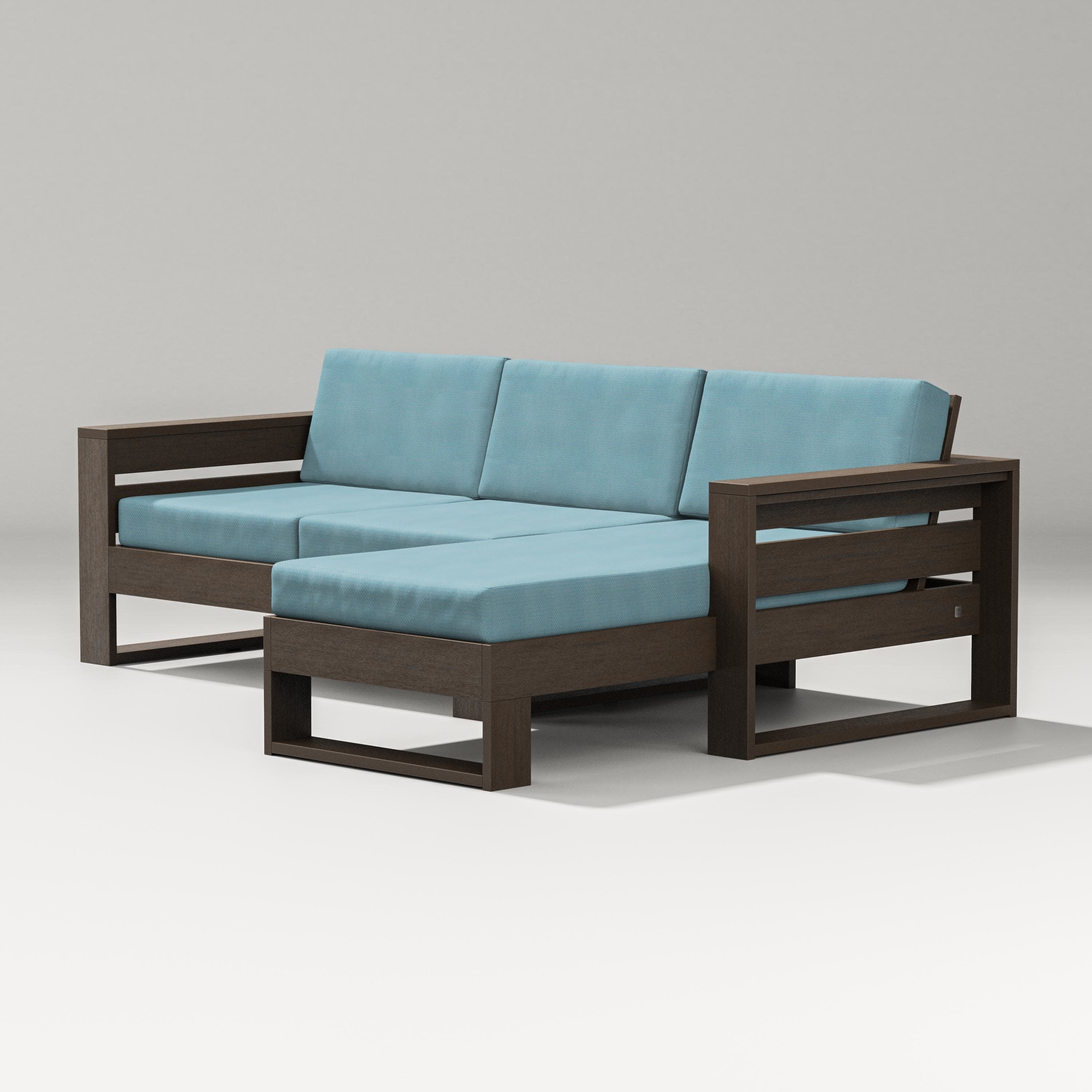 Latitude Right Chaise Sectional in Kona / Lattice Sky Blue