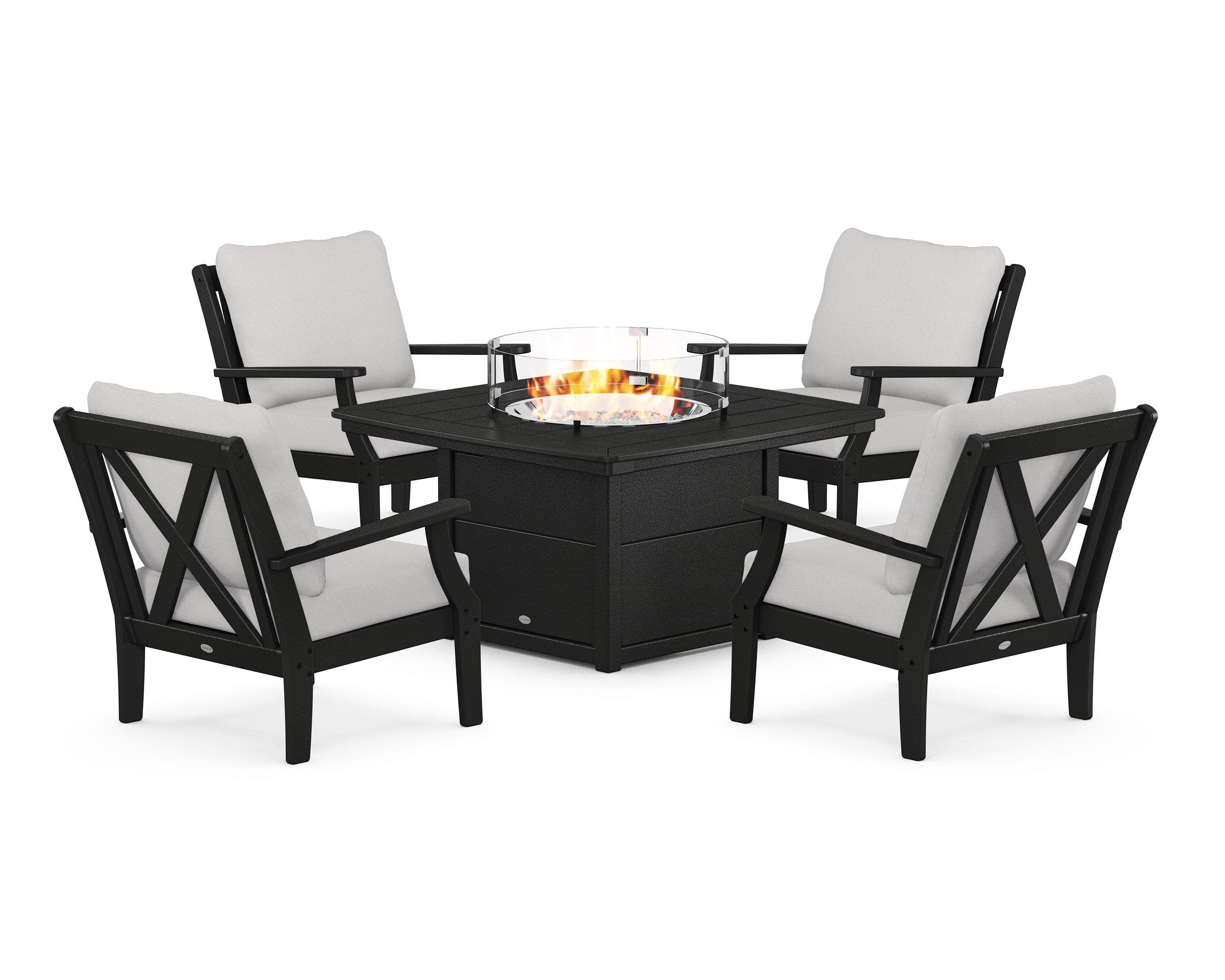 Braxton 5-Piece Deep Seating Conversation Set with Fire Pit Table in Black / Diamond in the Rough