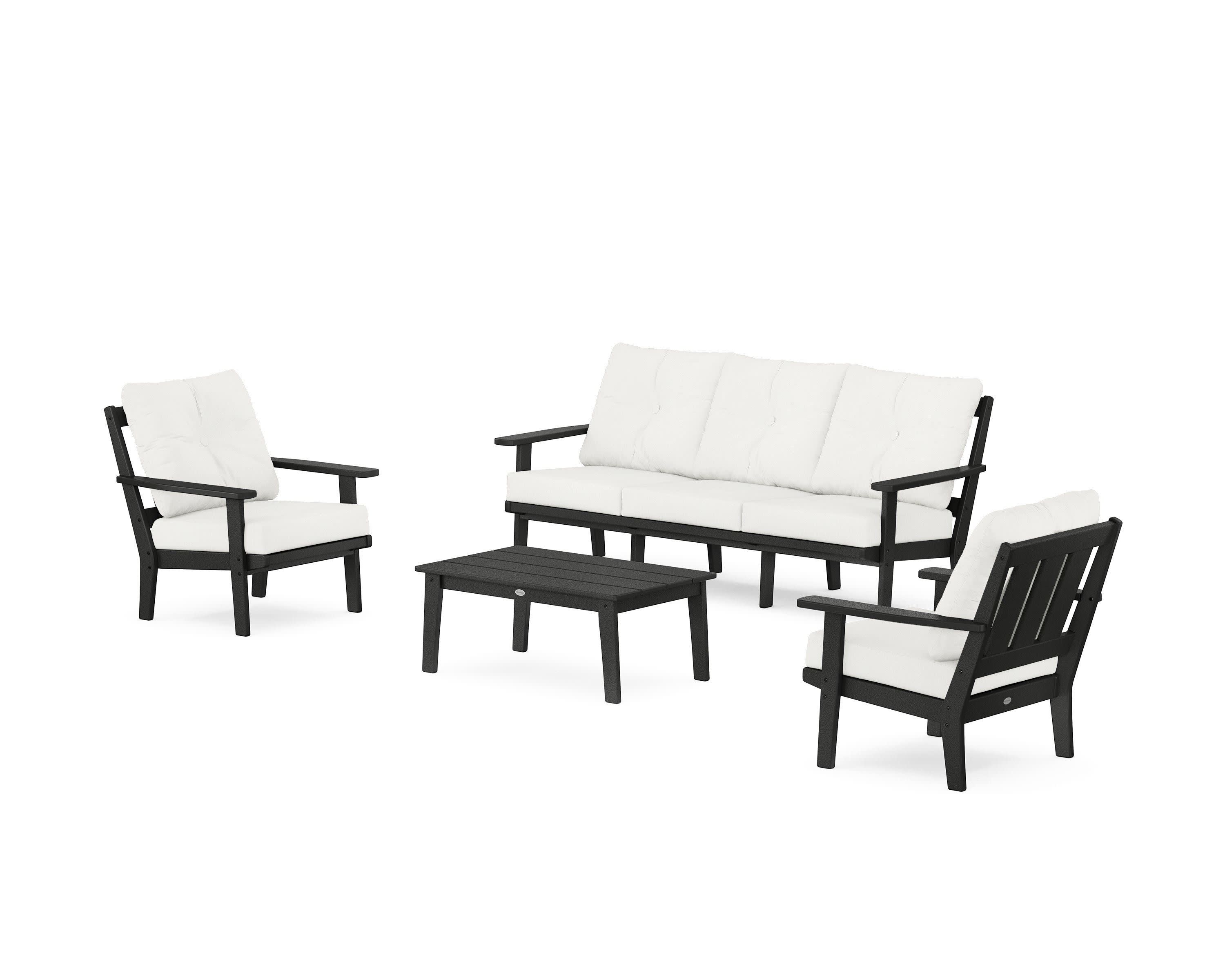 Oxford 4-Piece Deep Seating Set with Sofa in Black / Natural Linen