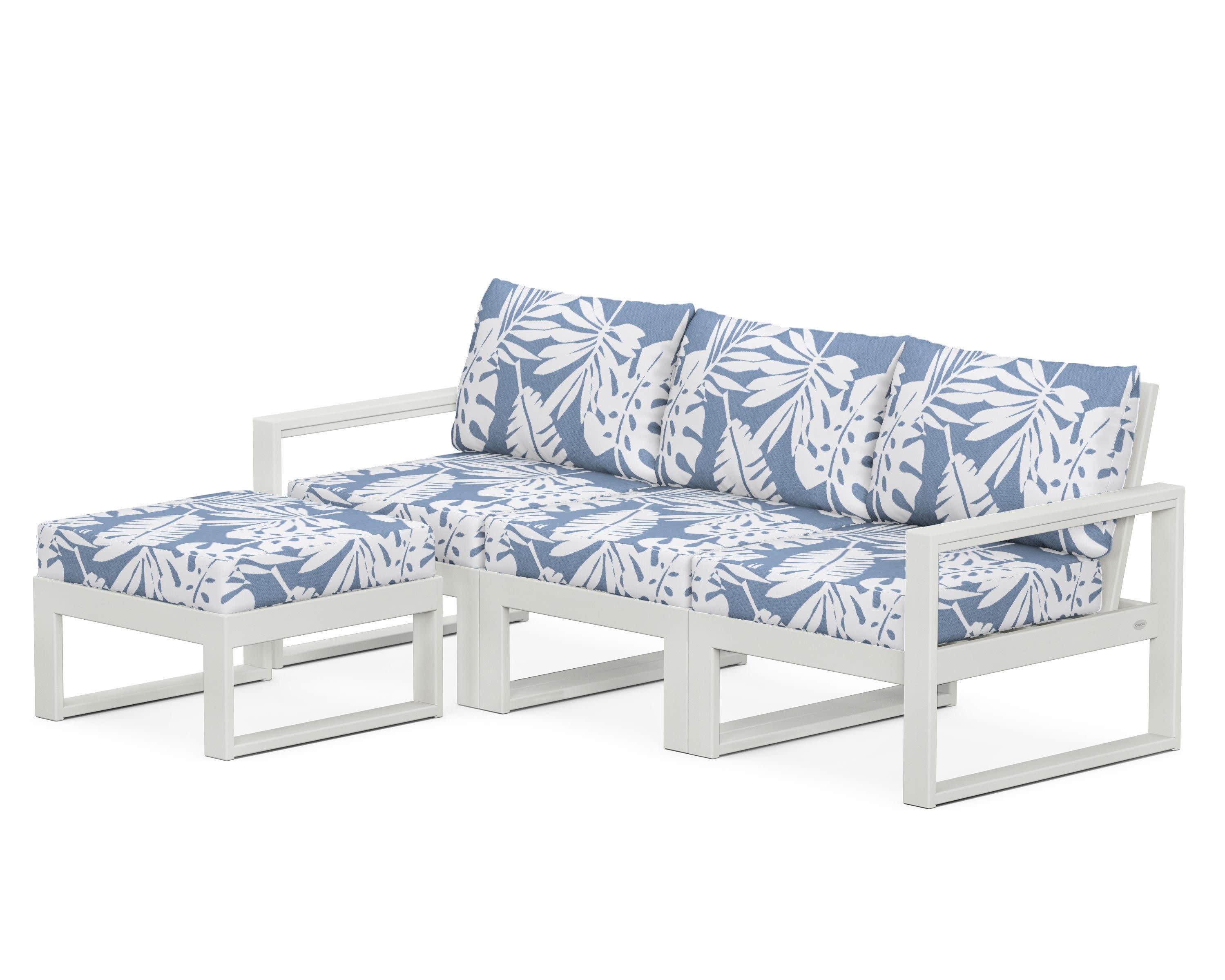 EDGE 4-Piece Modular Deep Seating Set with Ottoman in Vintage White / Leaf Sky Blue