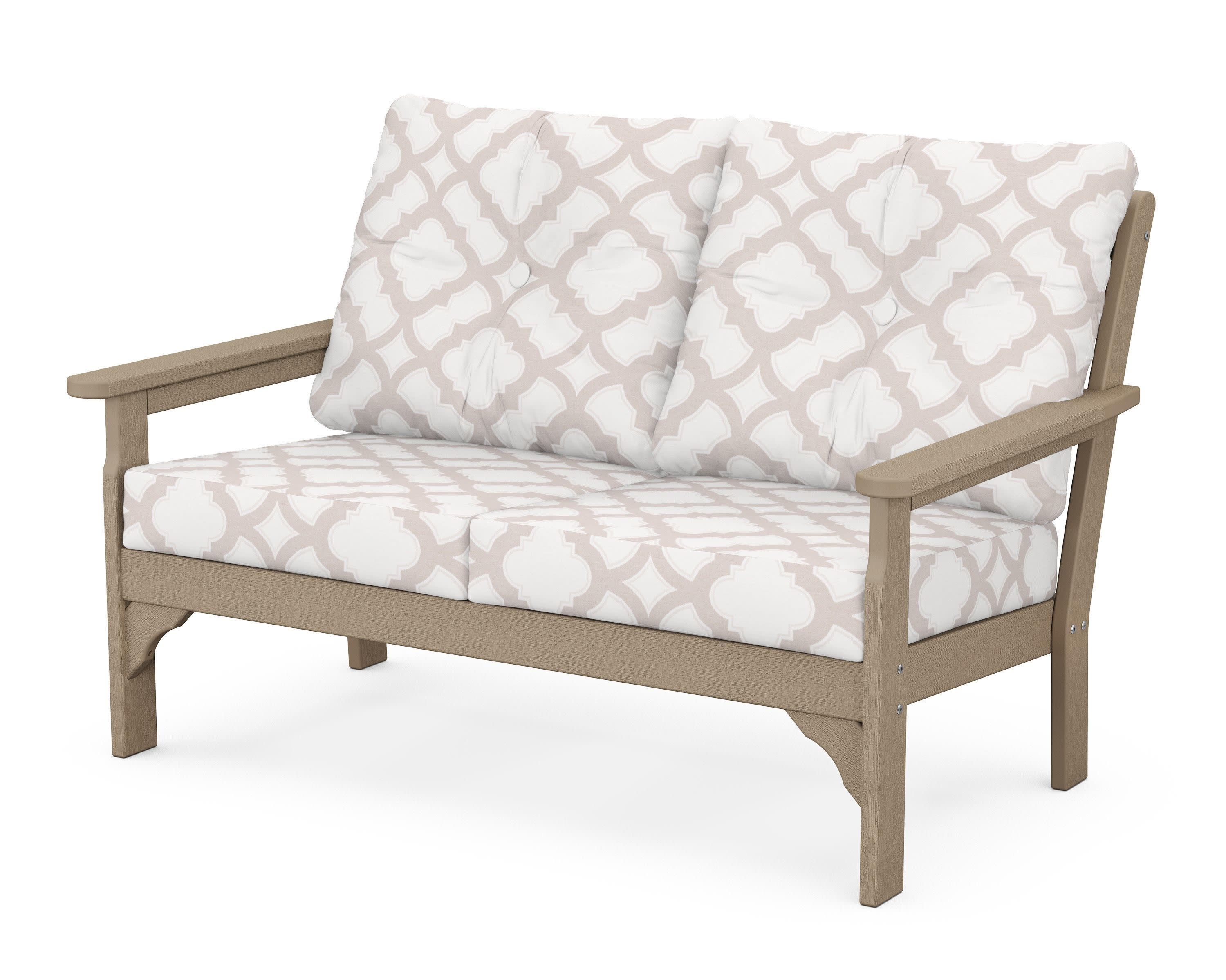 Vineyard Deep Seating Loveseat in Vintage Sahara / Trellis Dune Burlap