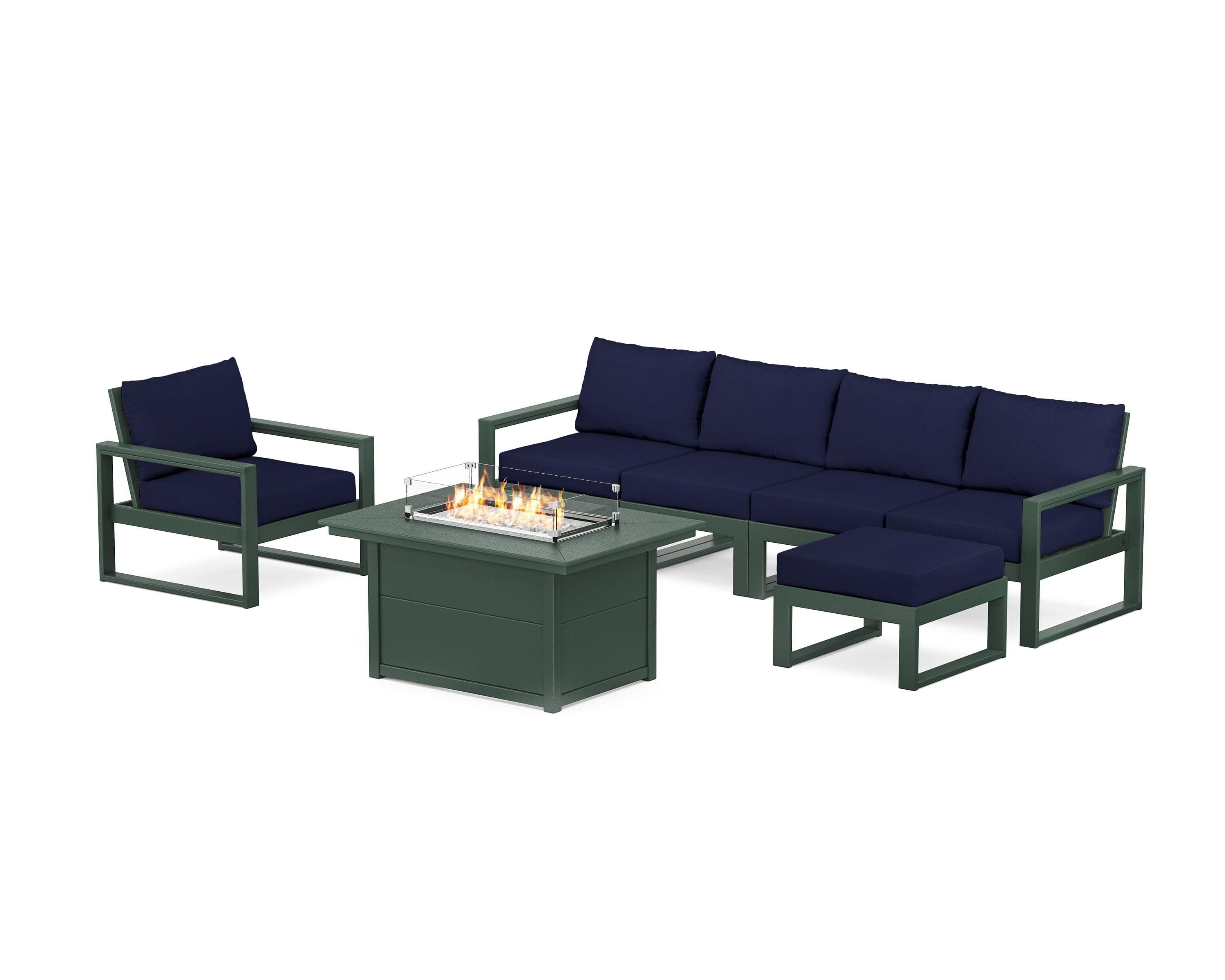 EDGE Sectional Lounge and Fire Pit Set in Green / Navy