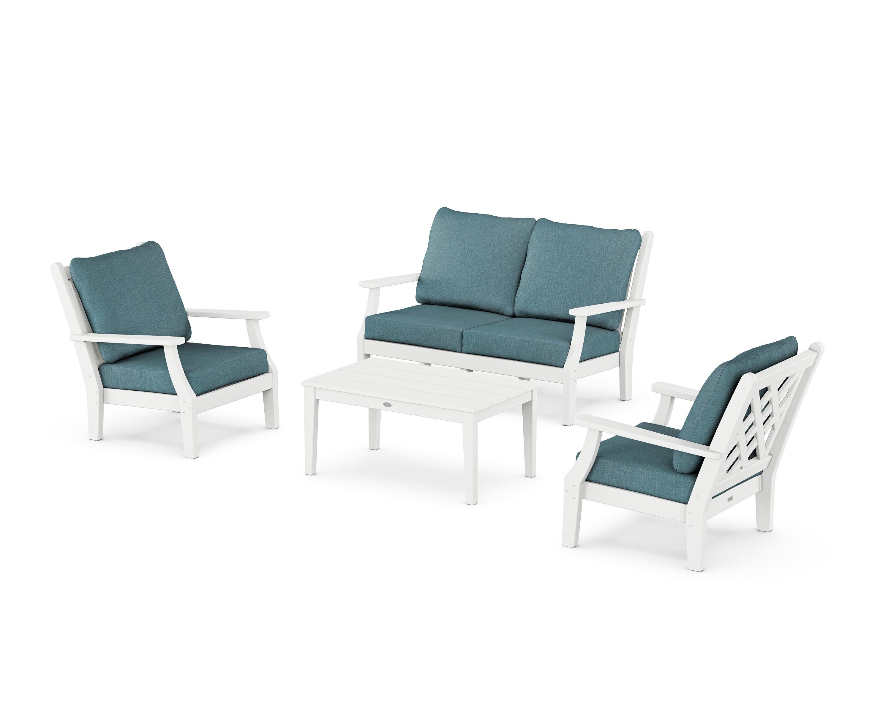 Wovendale 4-Piece Deep Seating Set with Loveseat in White / Ocean Teal