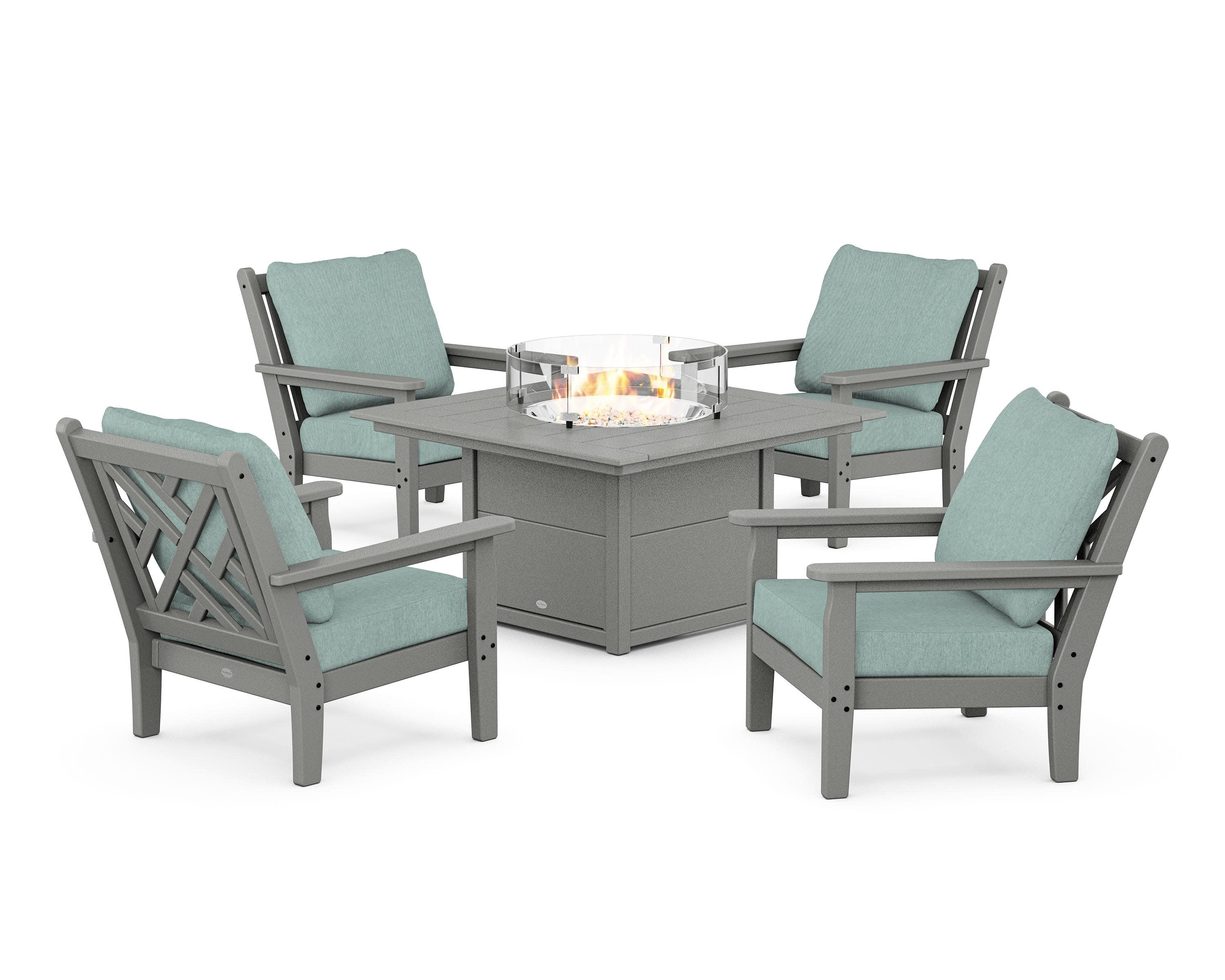 Chippendale 5-Piece Deep Seating Set with Fire Pit Table in Slate Grey / Glacier Spa