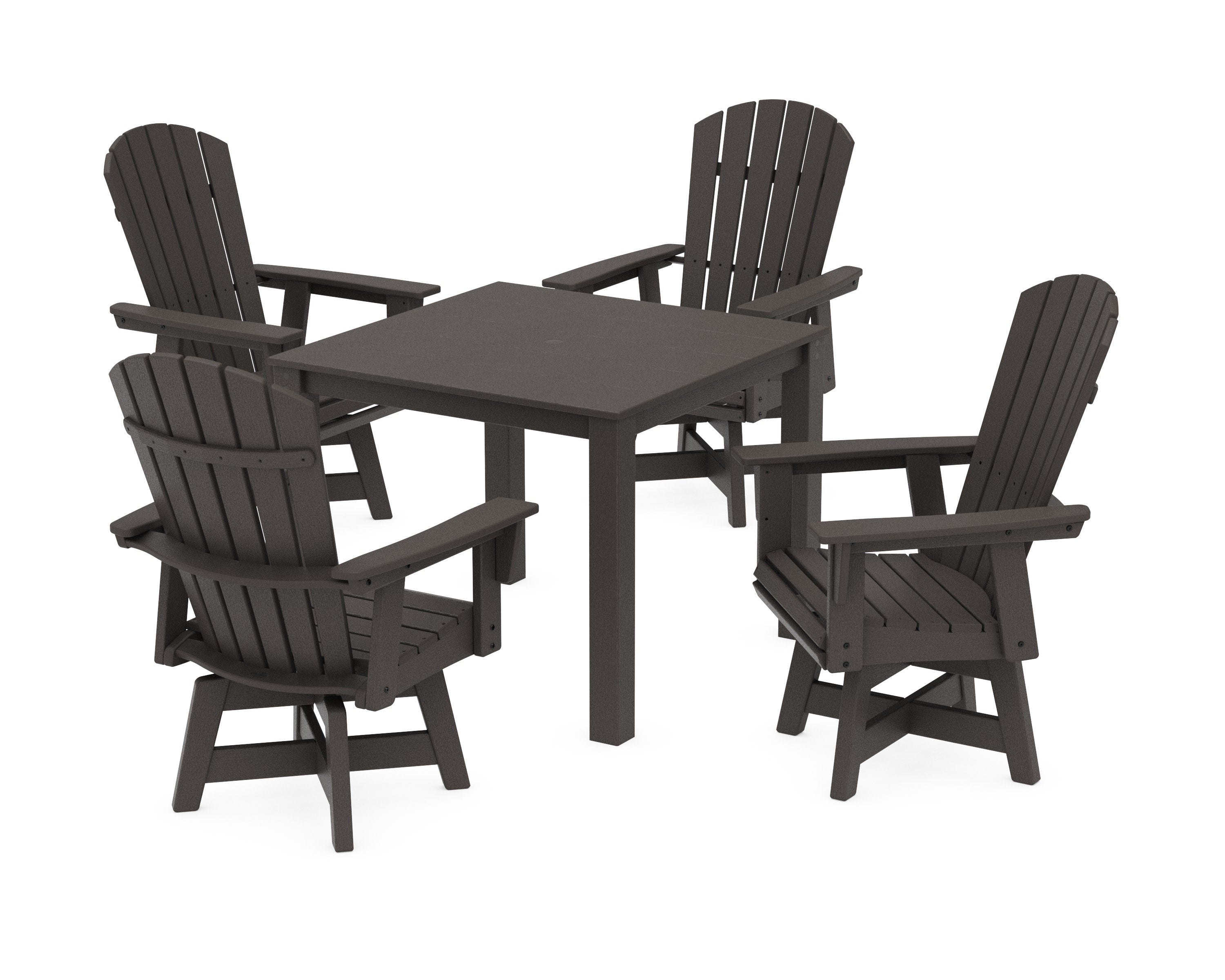Nautical Curveback Adirondack Swivel 5-Piece Parsons Dining Set in Vintage Coffee
