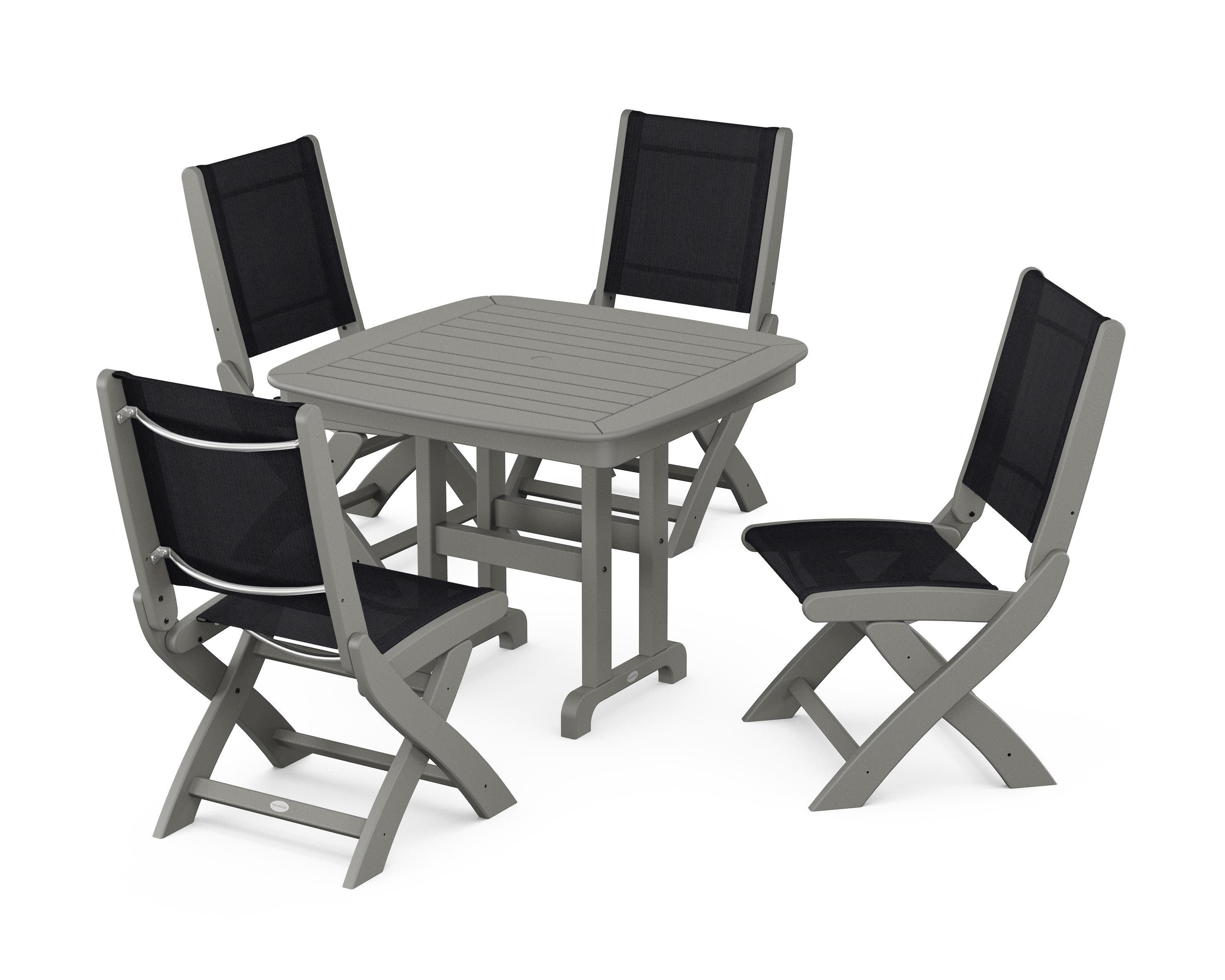 Coastal Folding Side Chair 5-Piece Dining Set in Slate Grey / Black Sling