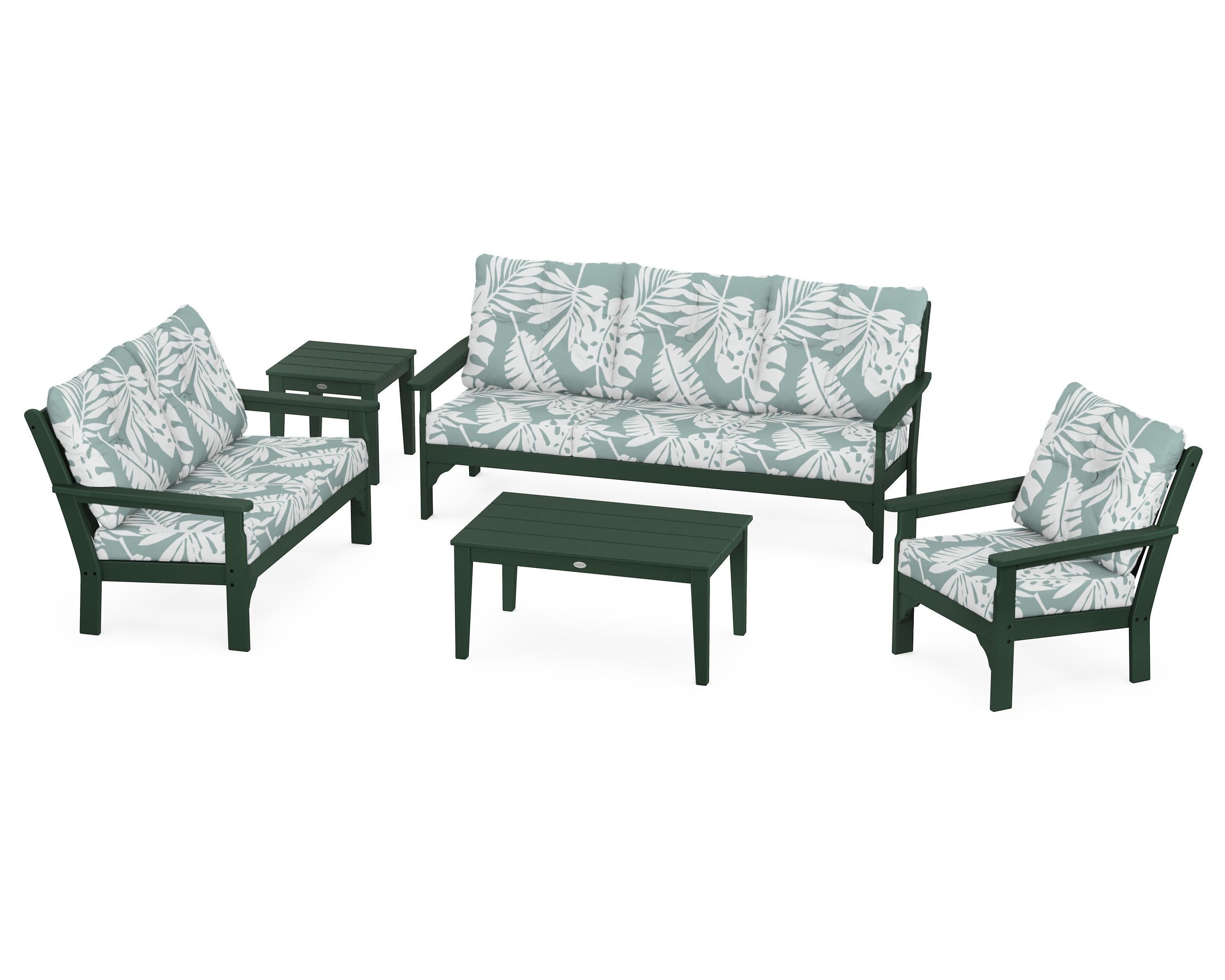 Vineyard 5 Piece Deep Seating Set in Green / Leaf Glacier Spa