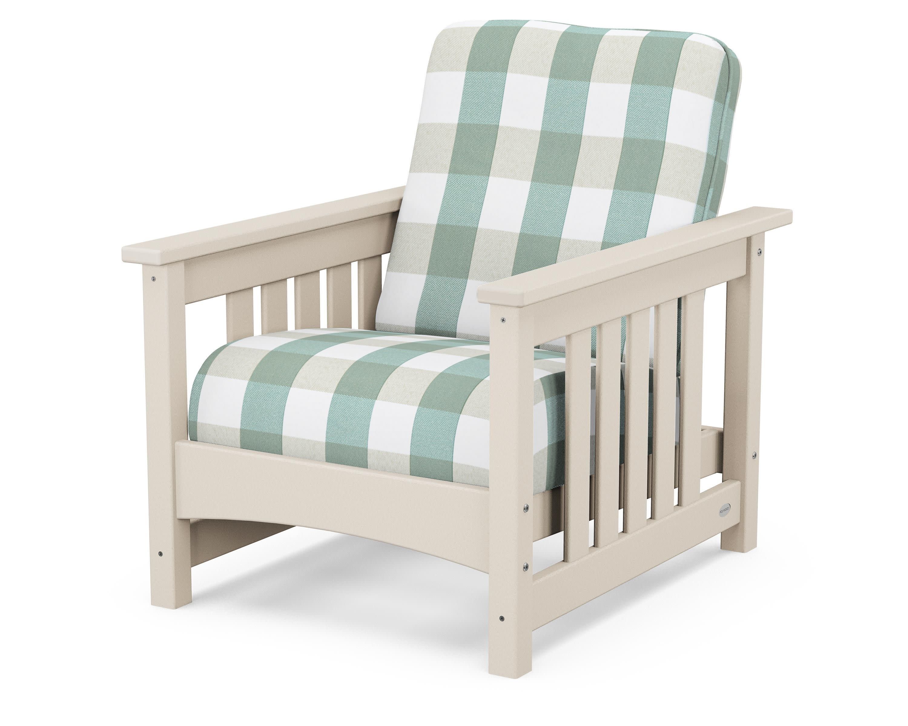 Club Mission Chair in Sand / Buffalo Plaid Glacier Spa