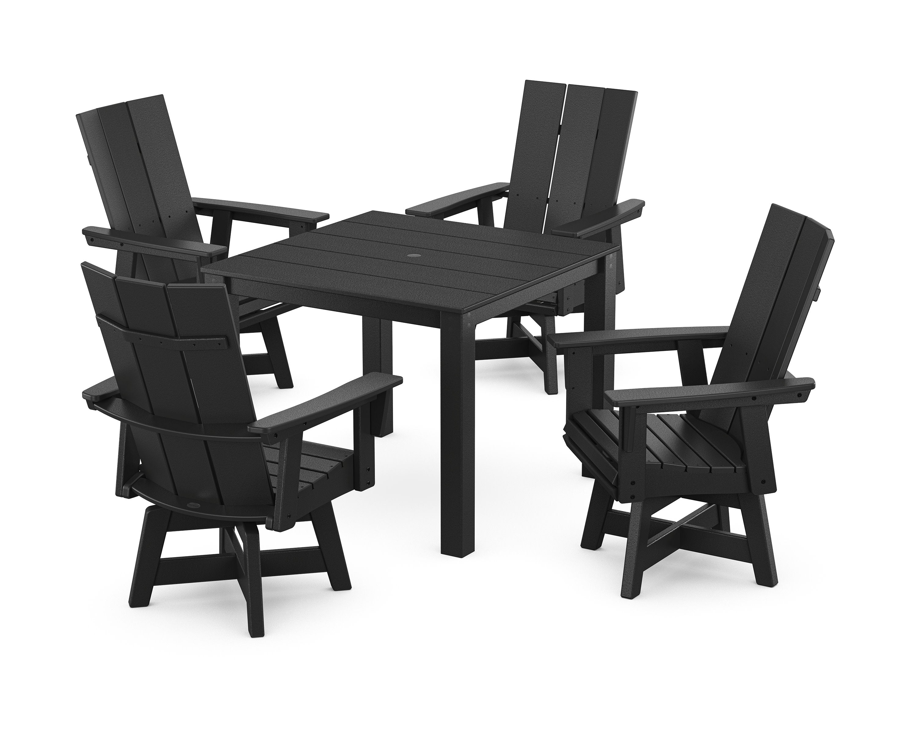 Modern Curveback Adirondack 5-Piece Parsons Swivel Dining Set in Black