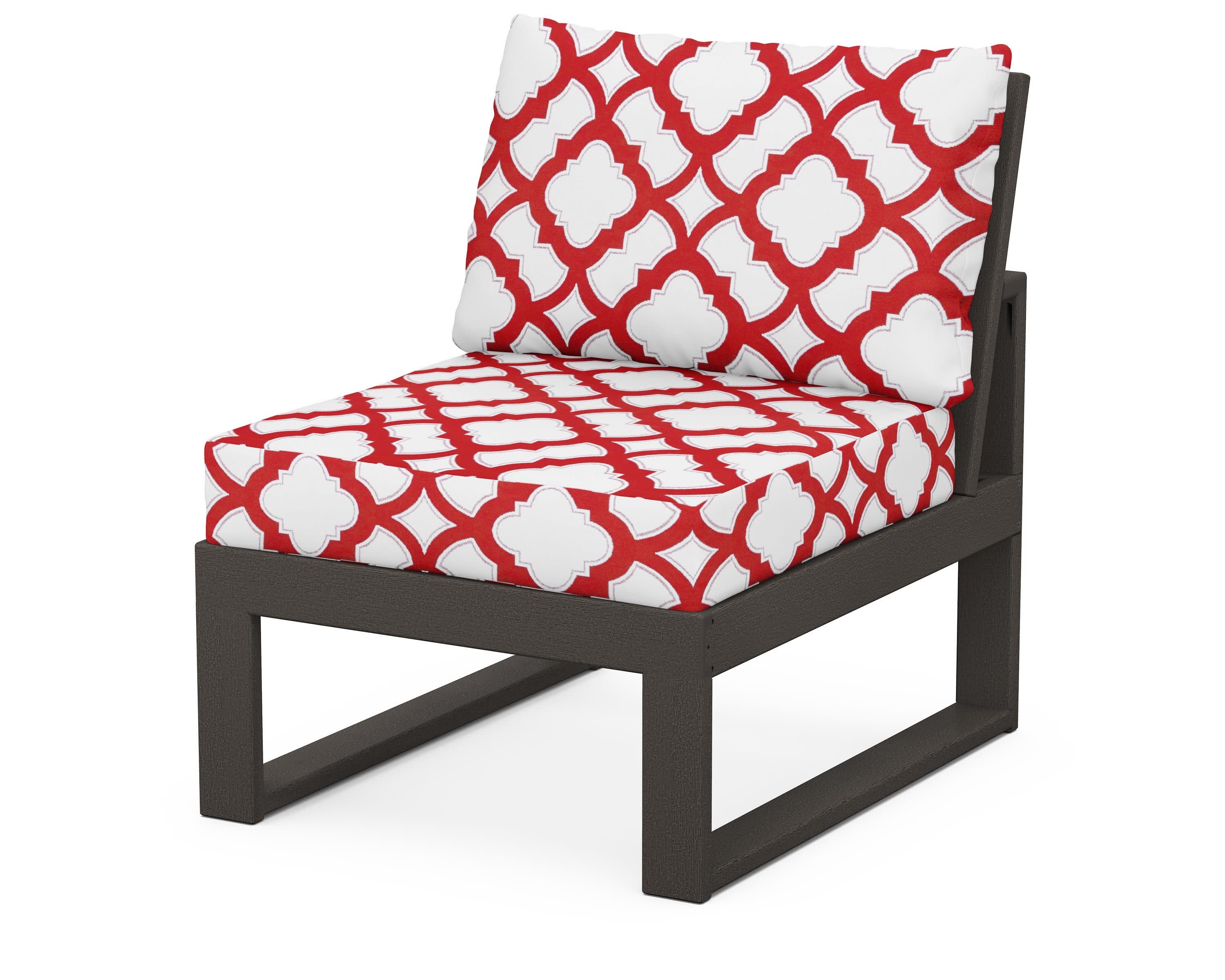 Modular Armless Chair in Vintage Coffee / Trellis Crimson