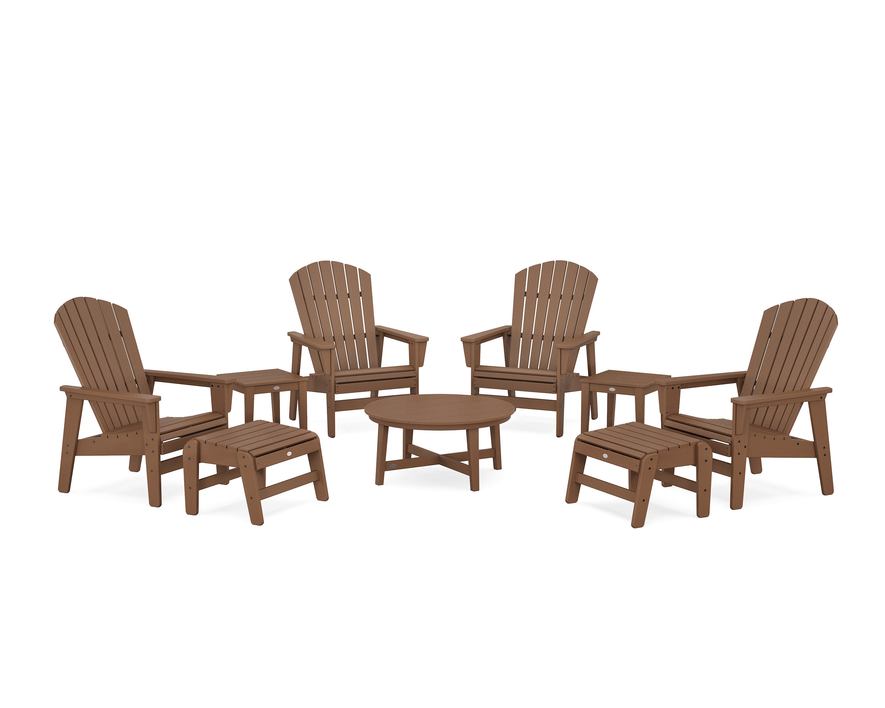 Nautical Grand Upright Adirondack 9-Piece Conversation Set in Teak