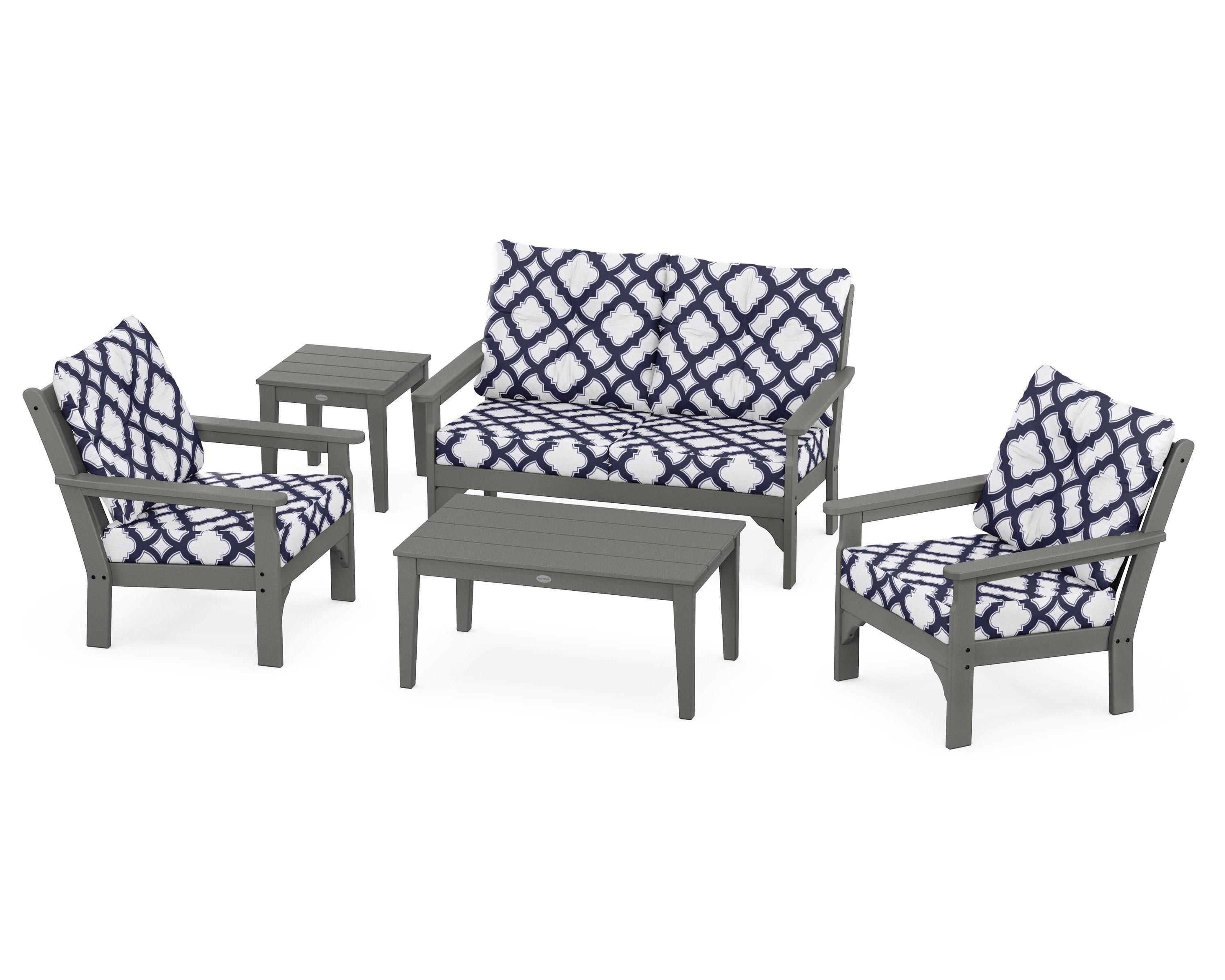 Vineyard 5-Piece Deep Seating Set in Slate Grey / Trellis Navy