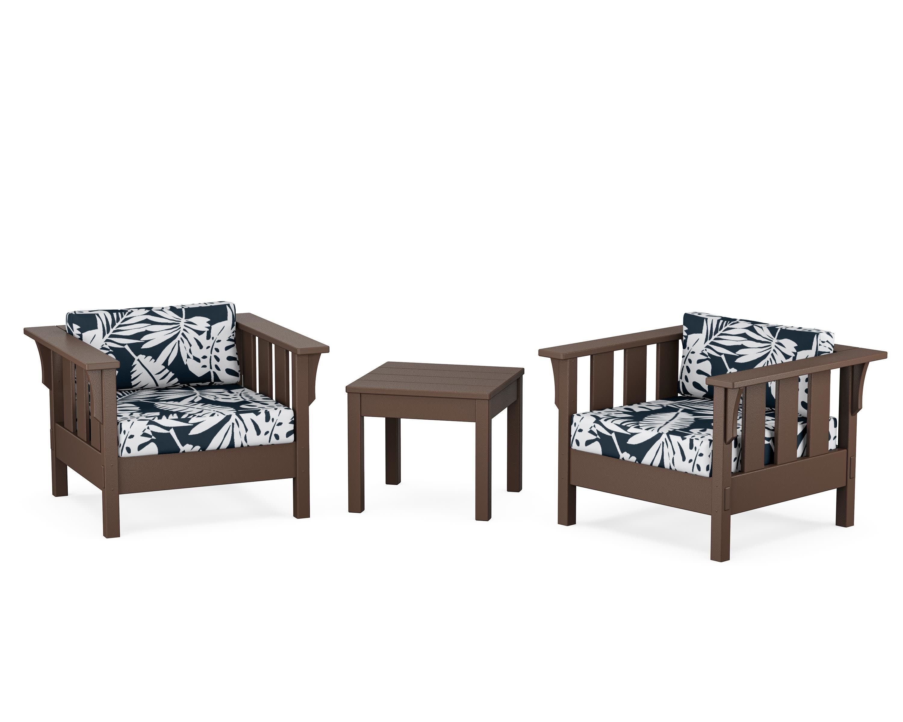 Acadia 3-Piece Deep Seating Set in Mahogany / Leaf Marine Indigo