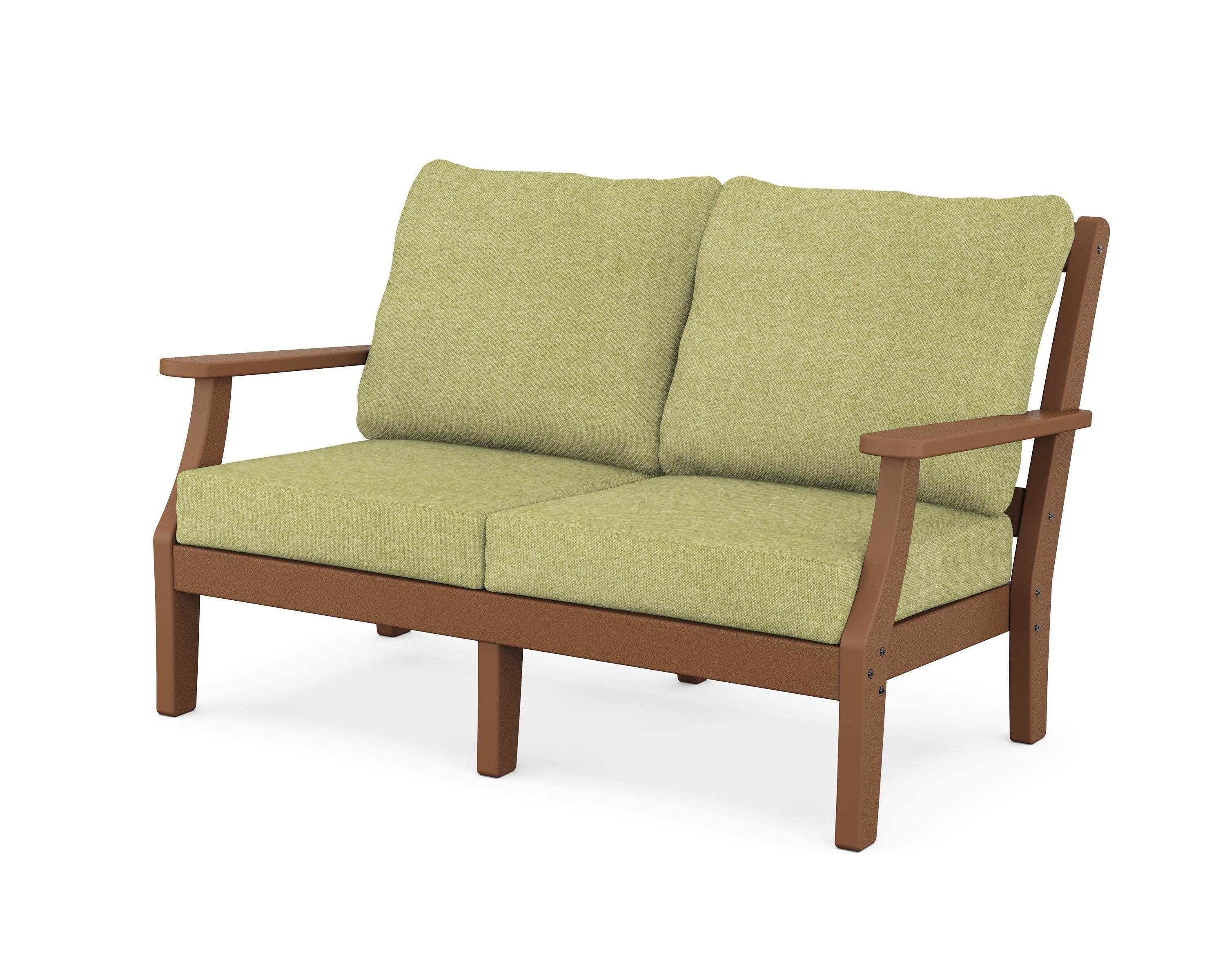 Chinoiserie Deep Seating Loveseat in Teak / Chartreuse Boucle