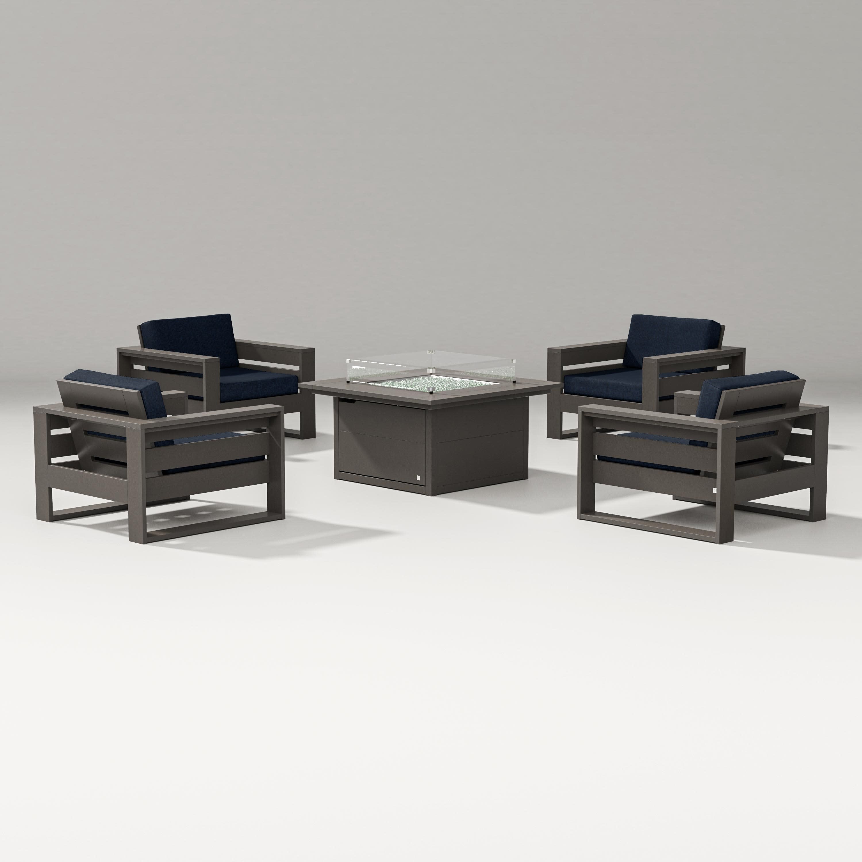 Latitude 5-Piece Lounge Fire Table Set in Vintage Coffee / Marine Indigo
