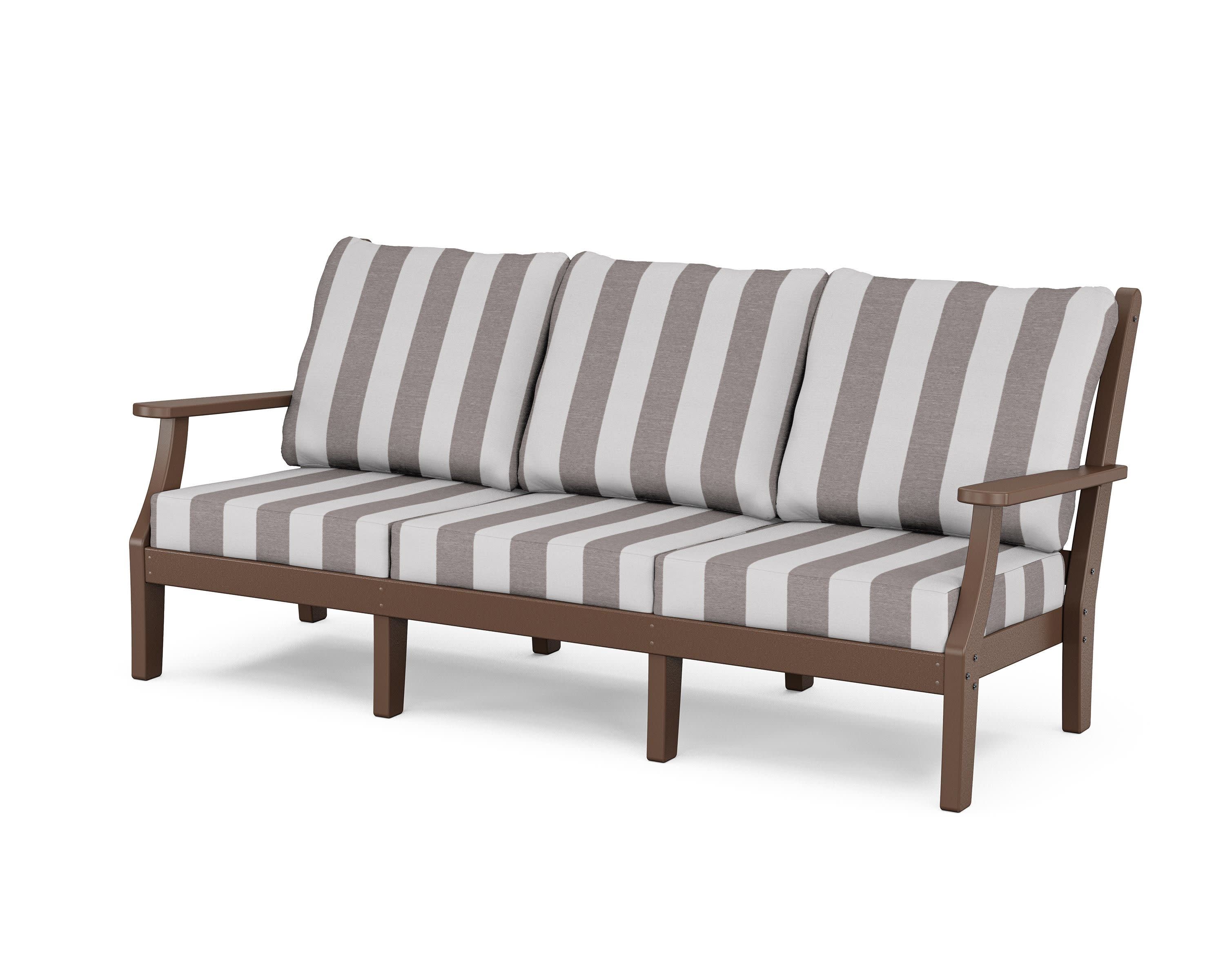 Wovendale Deep Seating Sofa in Mahogany / Cabana Stripe Grey Mist