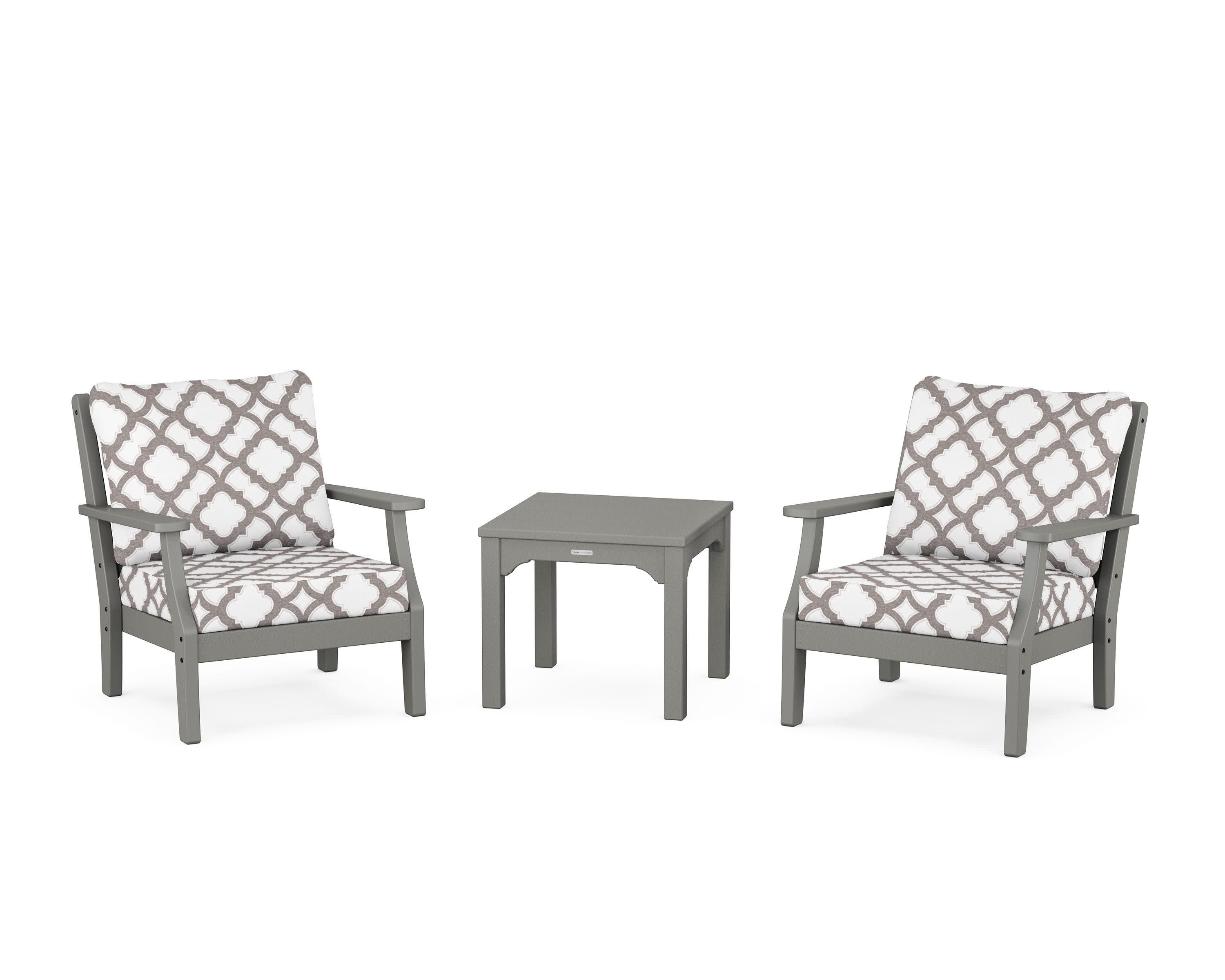 Chinoiserie 3-Piece Deep Seating Set in Slate Grey / Trellis Grey Mist