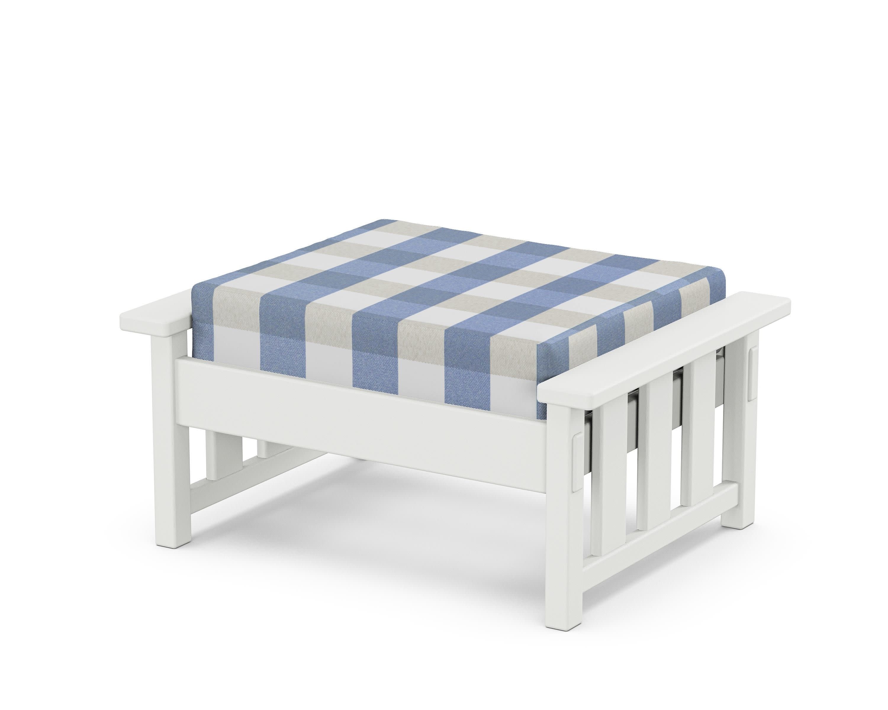 Acadia Deep Seating Ottoman in White / Buffalo Plaid Sky Blue