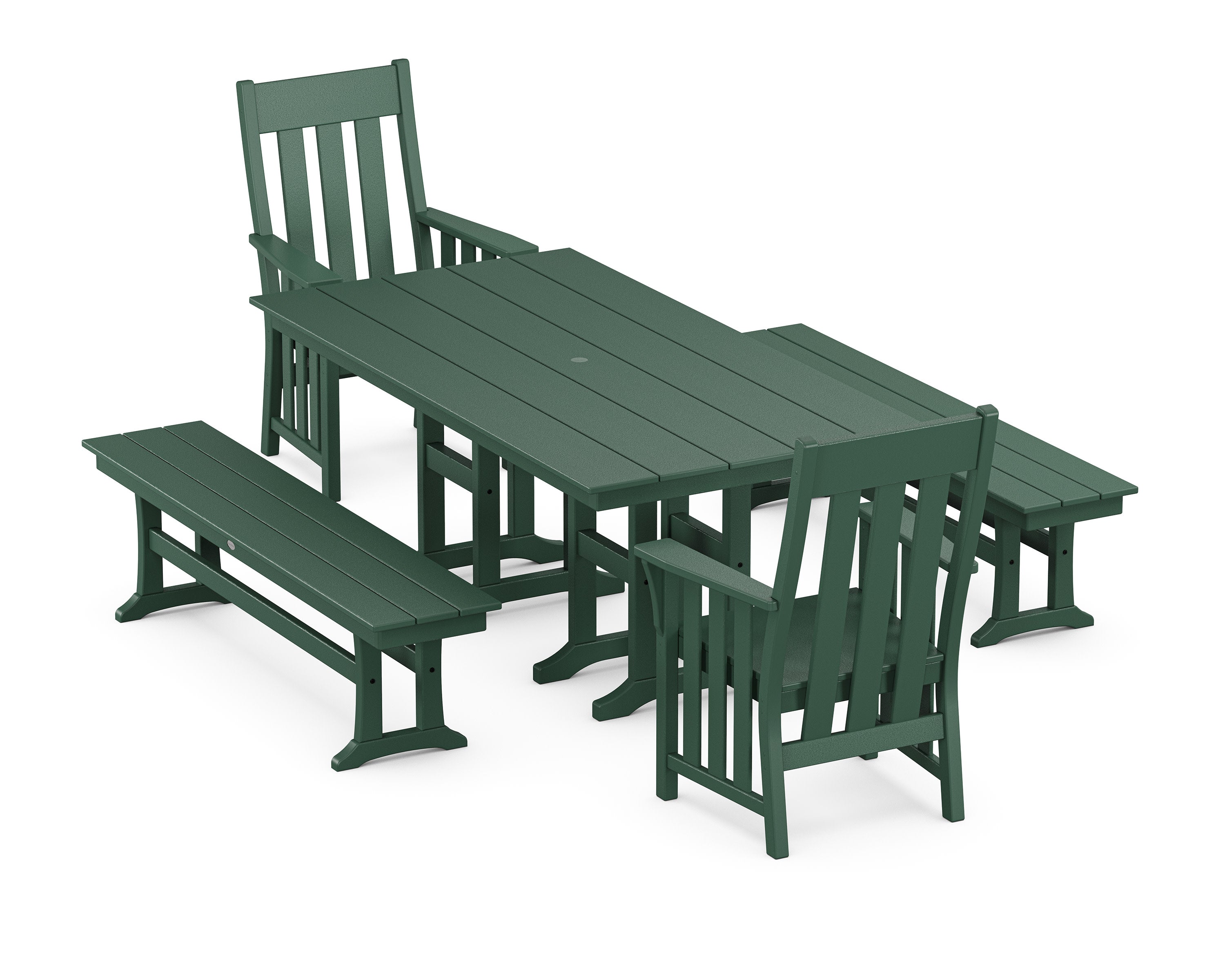 Acadia 5-Piece Farmhouse Dining Set with Benches in Green
