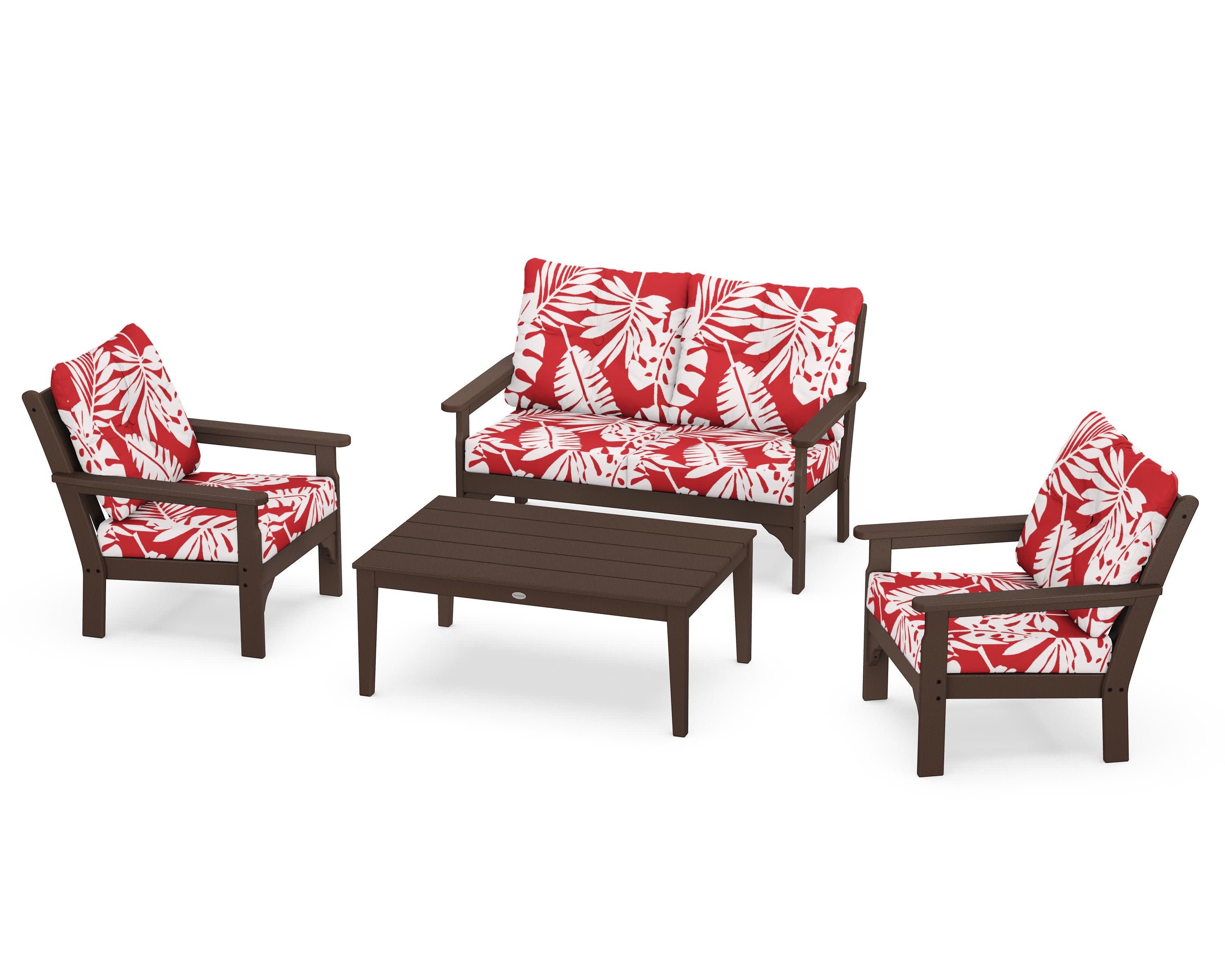 Vineyard 4-Piece Deep Seating Set in Mahogany / Leaf Crimson
