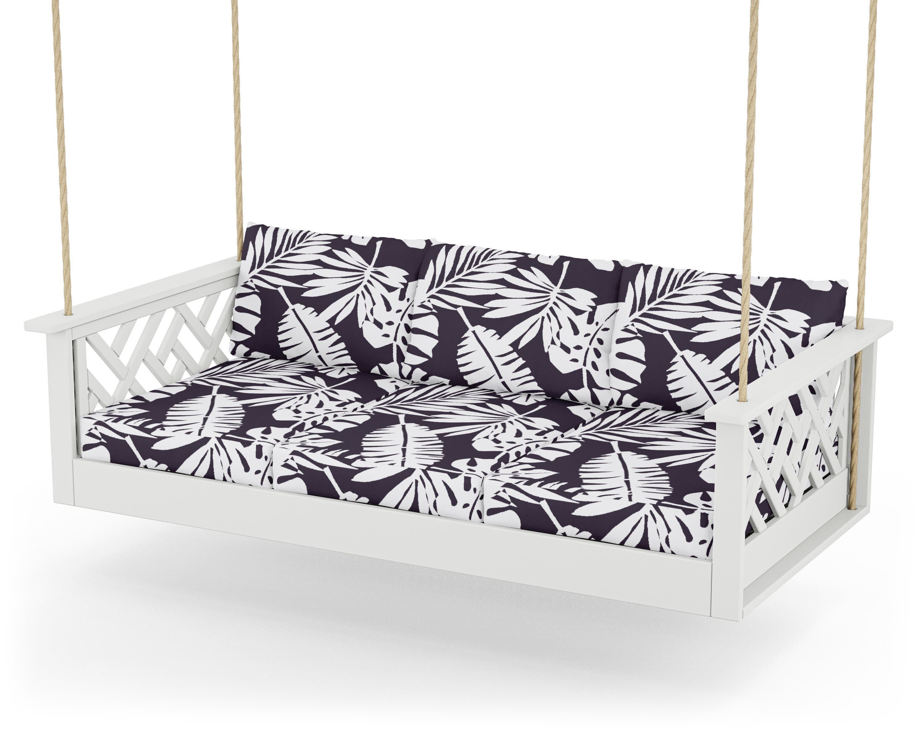 Chippendale Daybed Swing in White / Leaf Navy