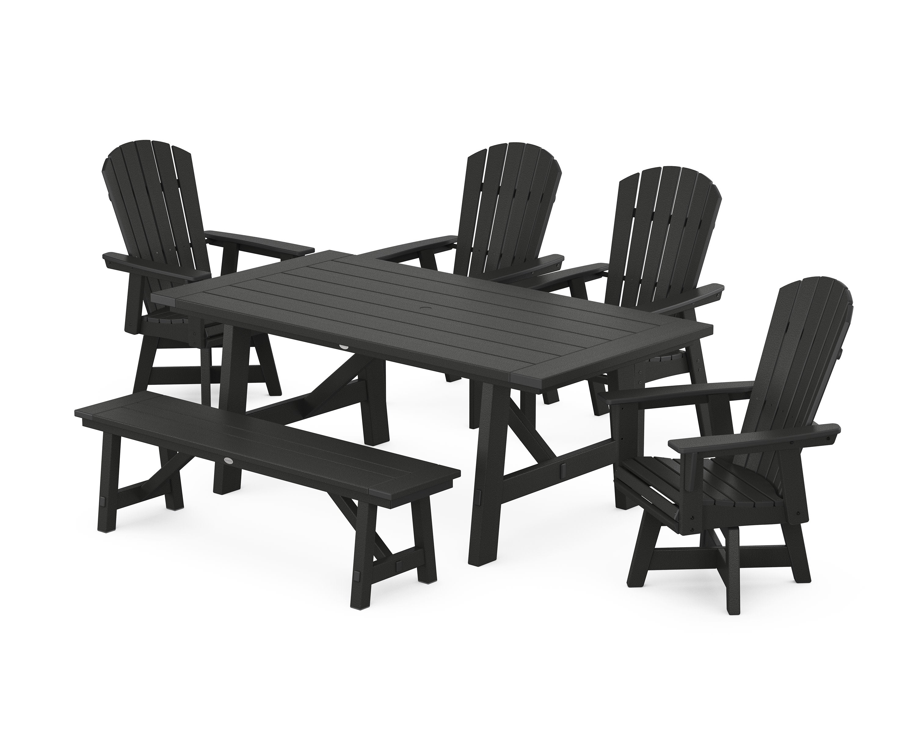 Nautical Adirondack Swivel 6-Piece Rustic Farmhouse Dining Set With Trestle Legs in Black