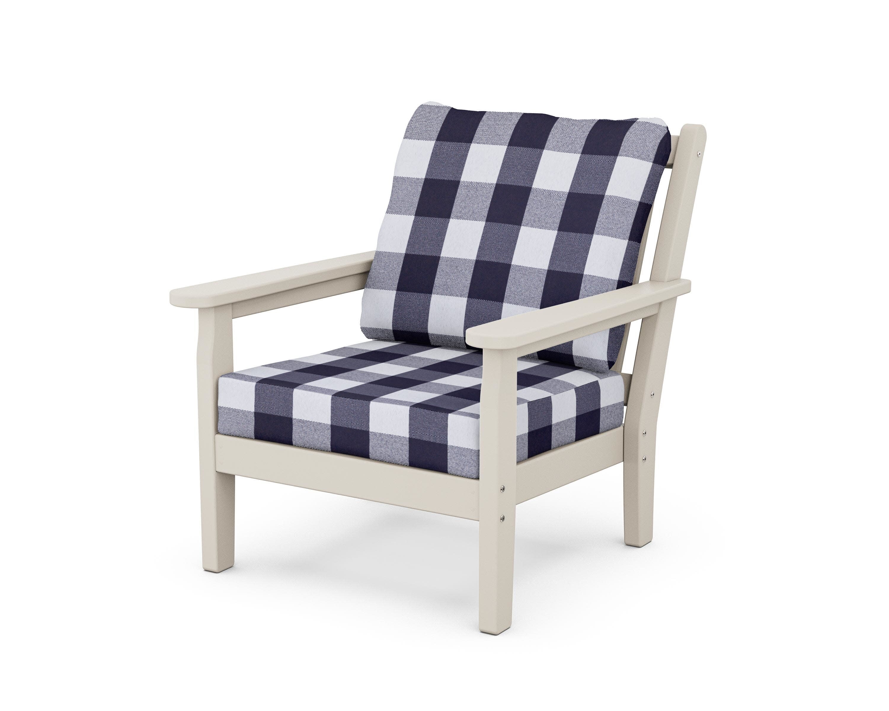 Chippendale Deep Seating Chair in Sand / Buffalo Plaid Navy